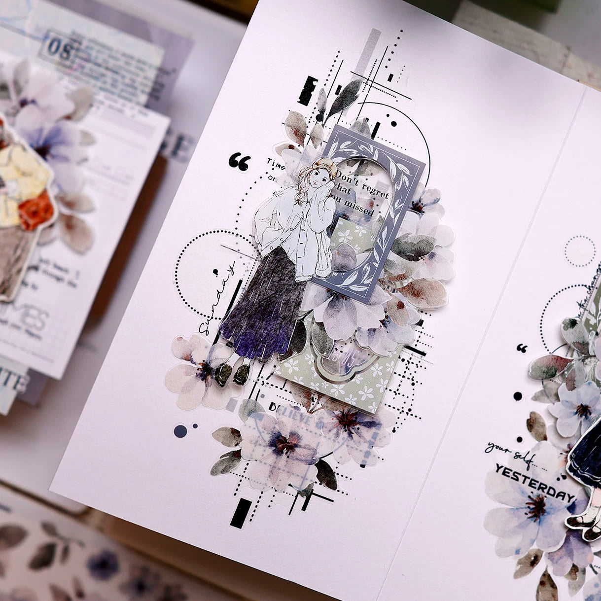 XiaoBaiJia Salt Series【Fog Blue Dense Branches】Pre-cut Orginal Design Washi/Pet Tape Light Retro Stickers