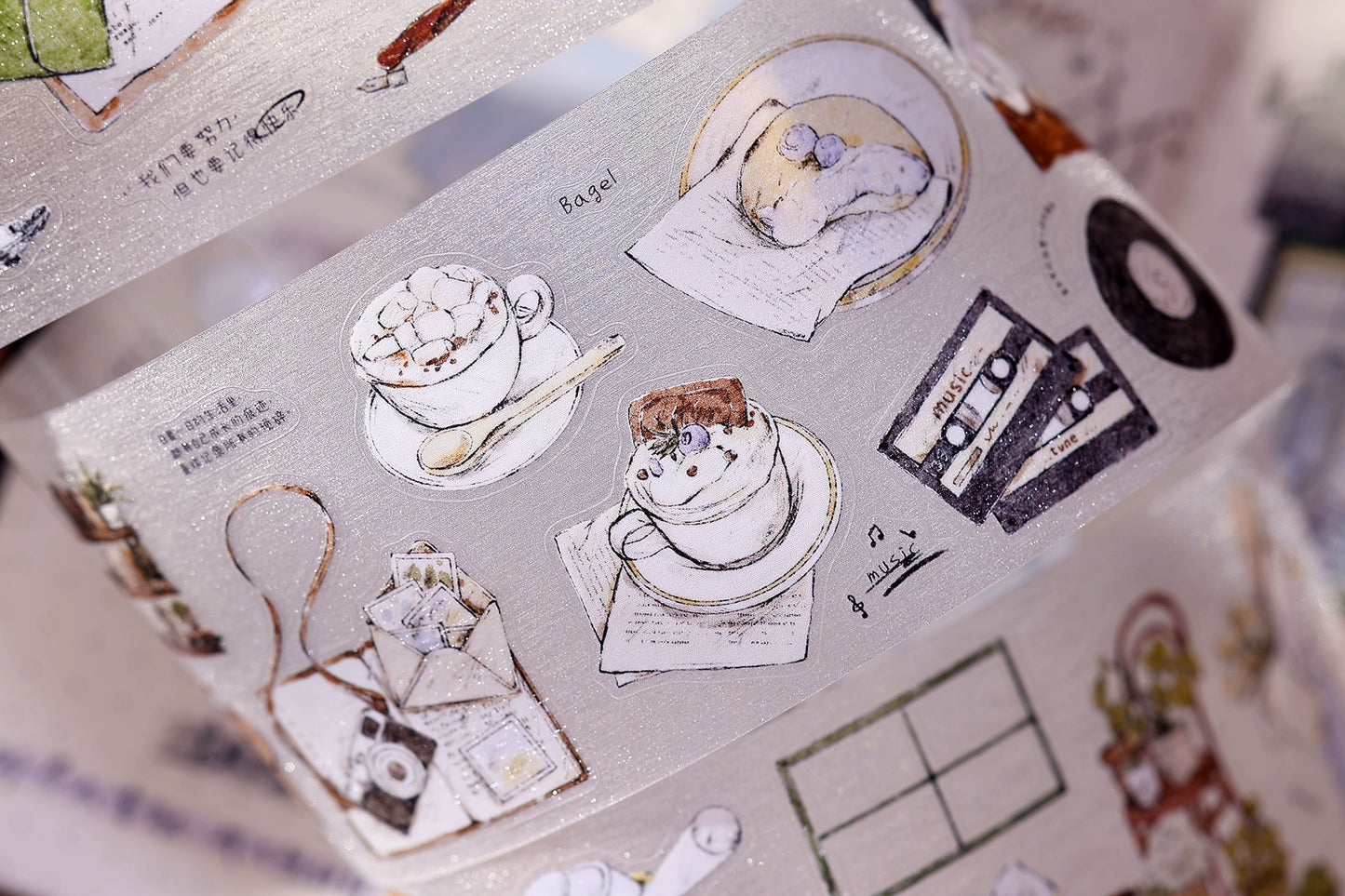 XiaoBaiJia Minimalist Style【A Person's Daily Routine】Pre-cut Light Retro Orginal Design Washi Pet Tape Landscaping Stickers