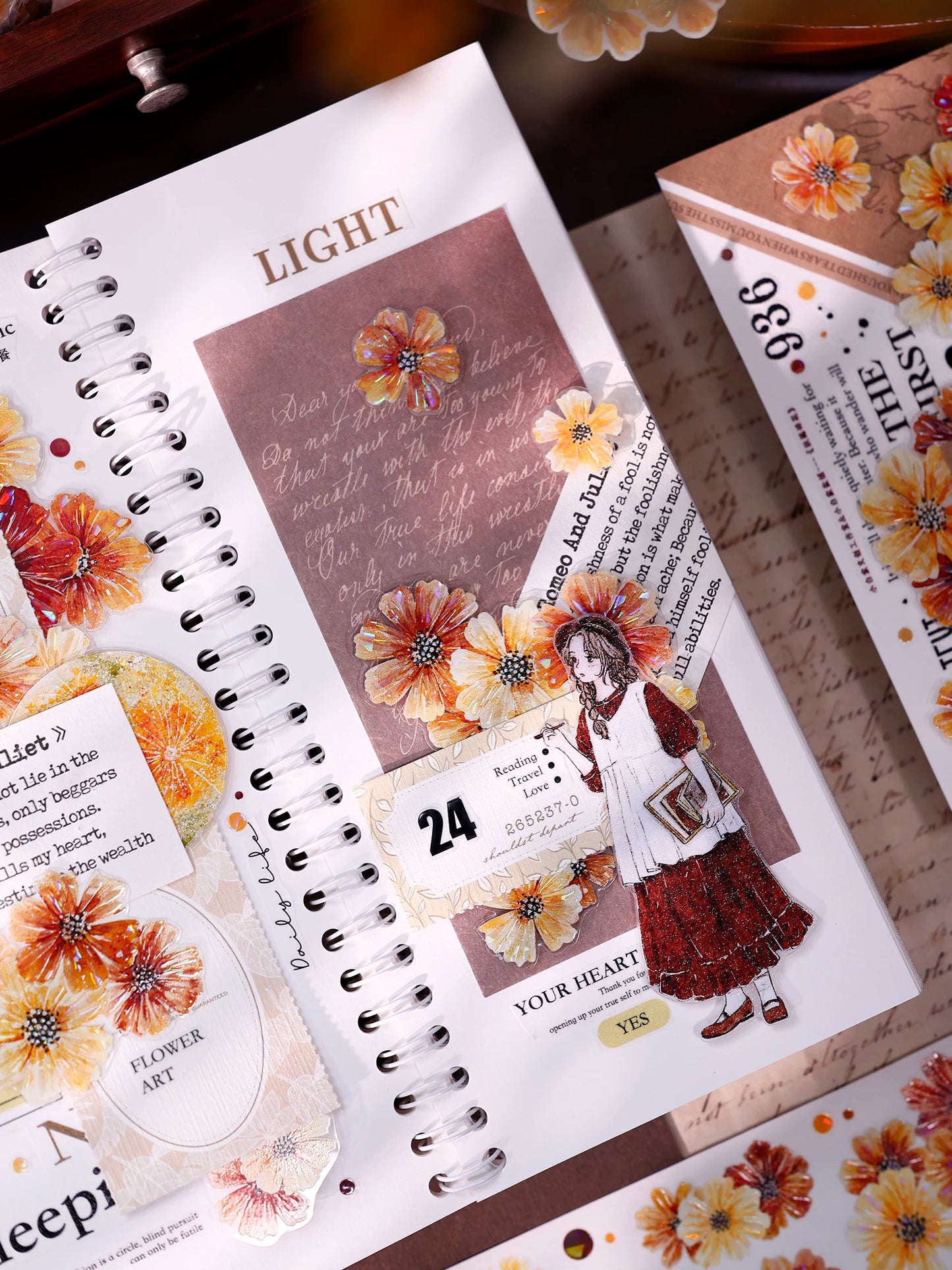 XiaoBaiJia【Autumn Brown Fragrant Flowers】Orginal Design Washi Pet Floral Tape Light Retro Landscaping Stickers
