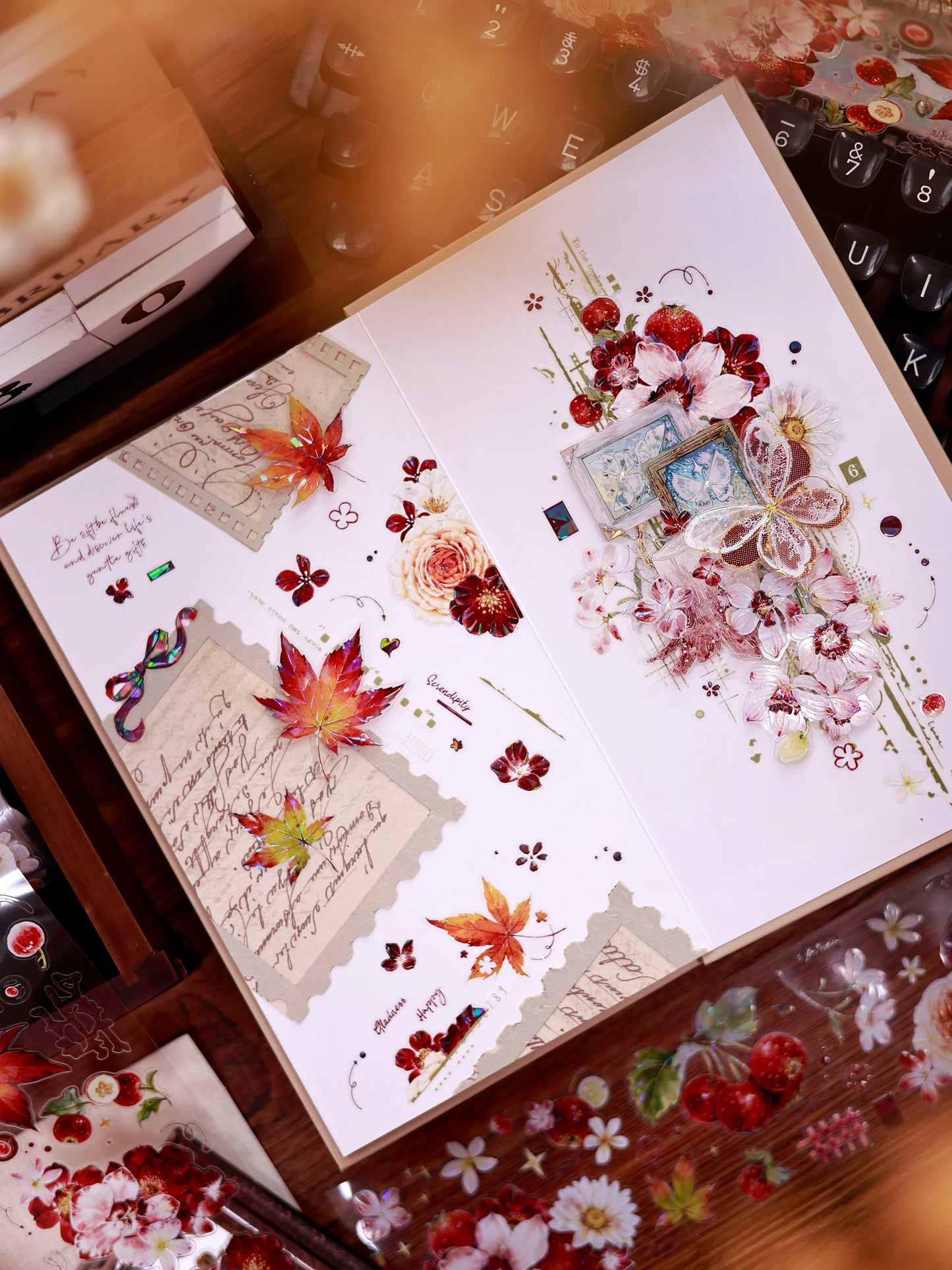 XiaoBaiJia Salt Series【Red Fruit Fragrance】Orginal Design Kiss-cut Washi/Pet Floral Tape Light Retro Landscaping Stickers