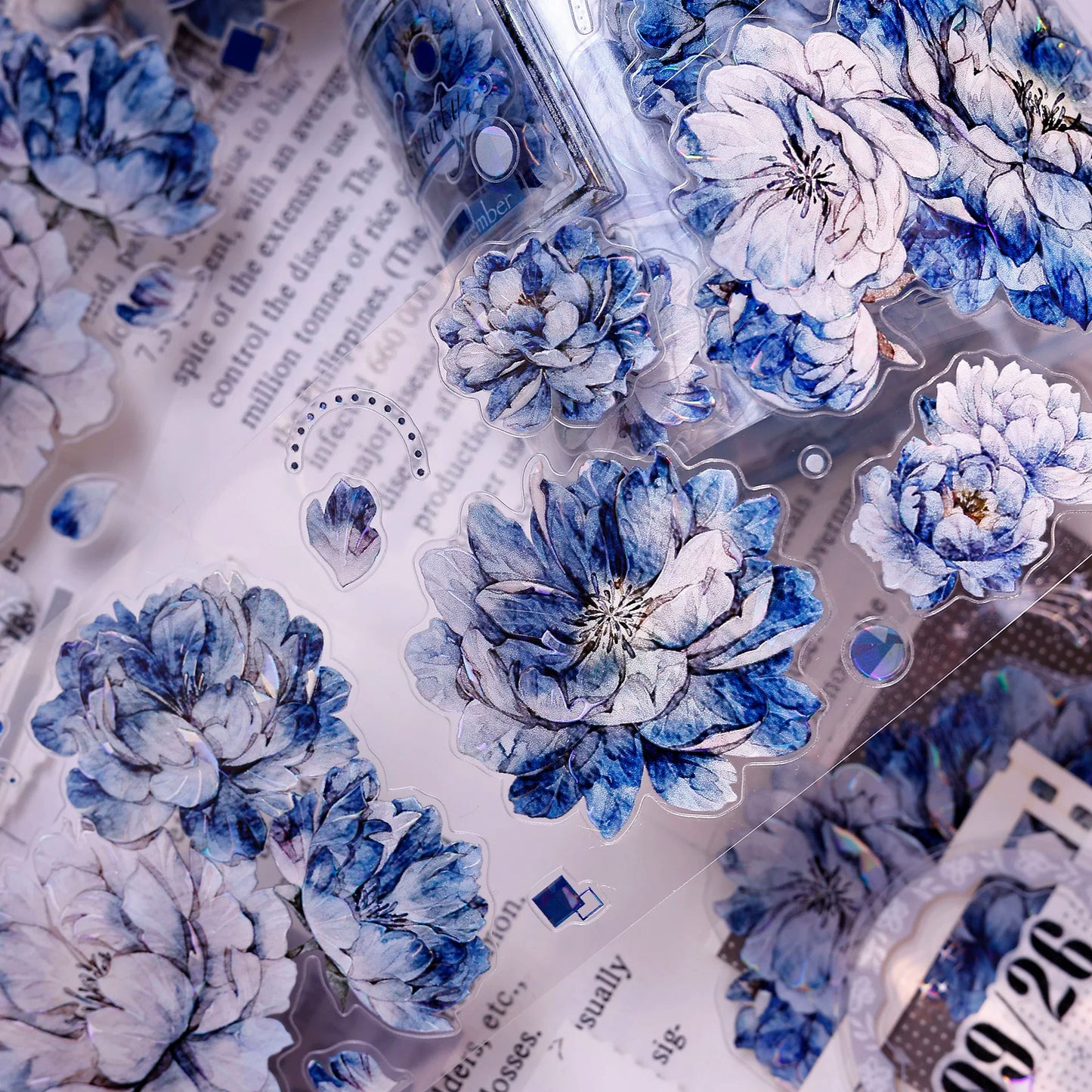 XiaoBaiJia Salt Series【Blue Mirror】Orginal Design Kiss-cut Washi/Pet Floral Tape Light Retro Landscaping Stickers