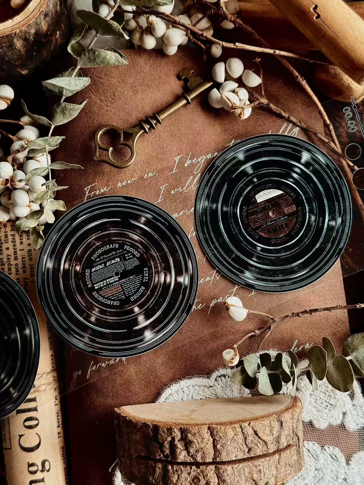 Linlanxi【Record 】 Original Retro Vintage Black Vinyl Record Background Washi/Pet Tape