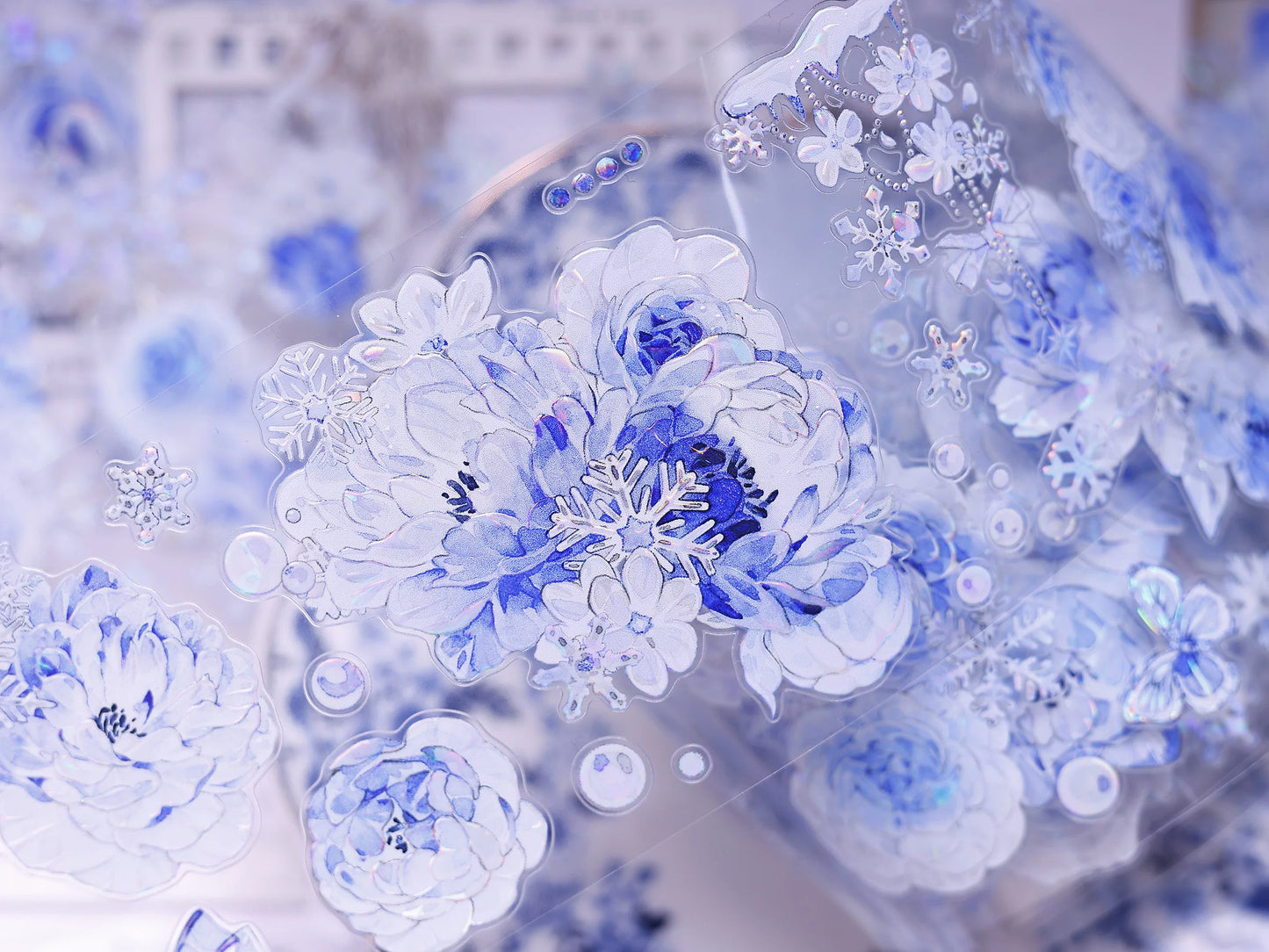 XiaoBaiJia Salt Series【Yingxue Blue】Orginal Design Kiss-cut Washi/Pet Tape Light Retro Fresh Snowflakes Stickers