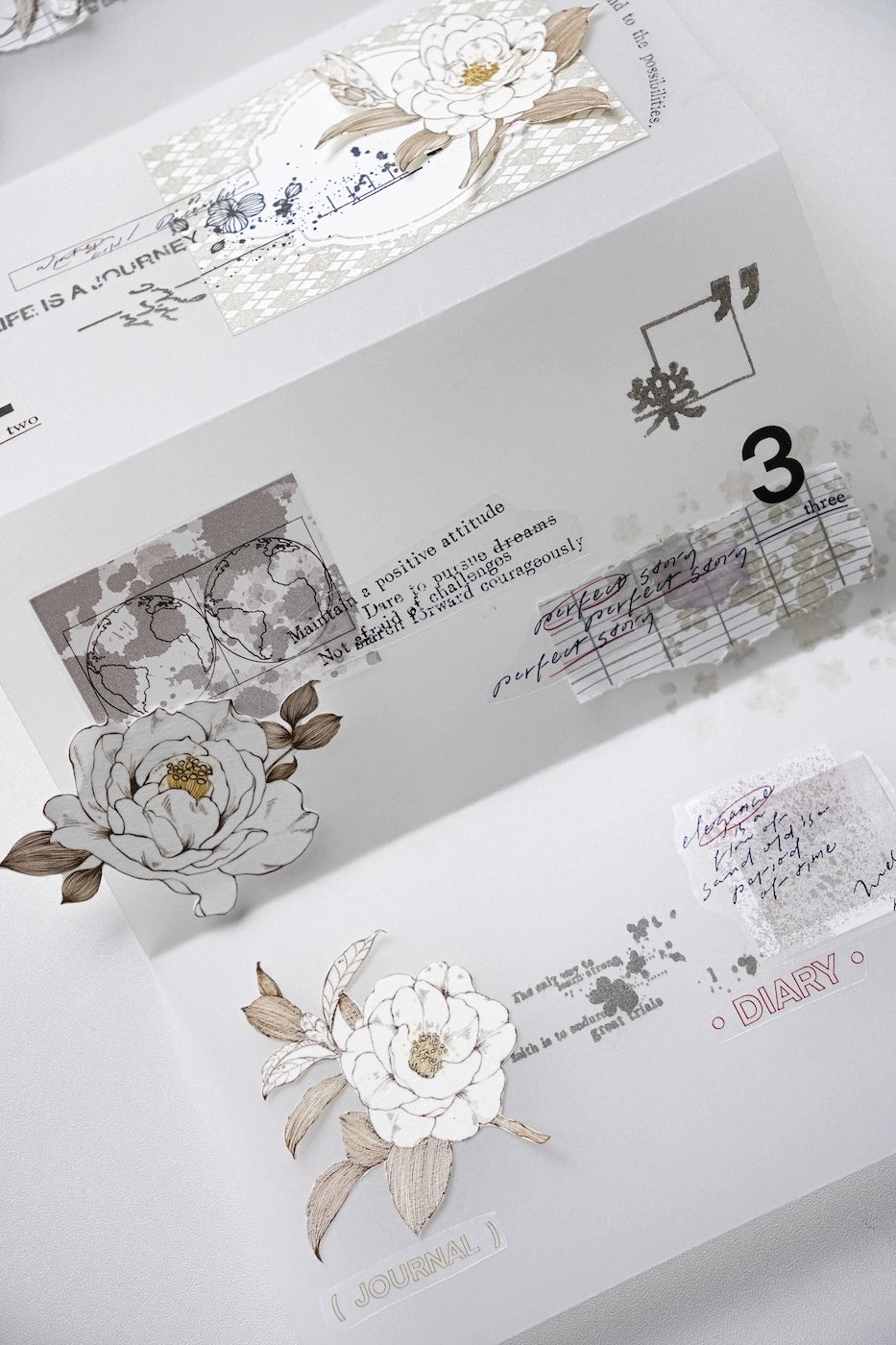 YuanZi Vol7【Sepia Letters】Orginal Design Washi/Pet English Text Tape Light Retro Stickers,for Scrapbook Supplies,Scrapbook Tape Stickers,Junk Journal Supplies