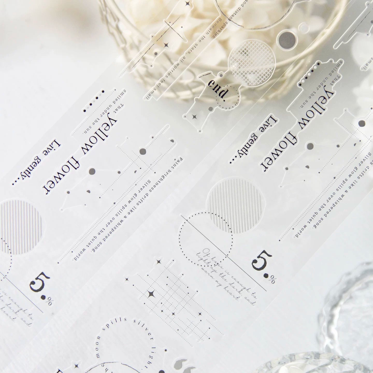 TianCheng-Vol8【Star Chronicle】English Text Washi PET Tape,for Scrapbook Supplies,Scrapbook Tape Stickers,Junk Journal Supplies