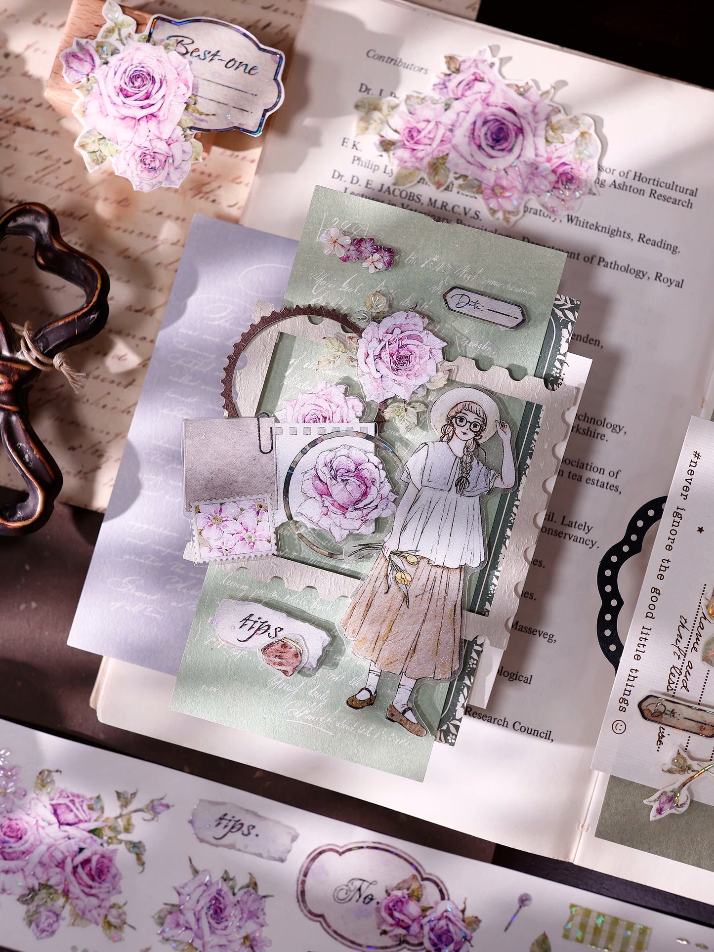 XiaoBaiJia Salt Series【Poetic Girl】Pre-cut Orginal Design Washi Pet Tape Light Retro Stickers