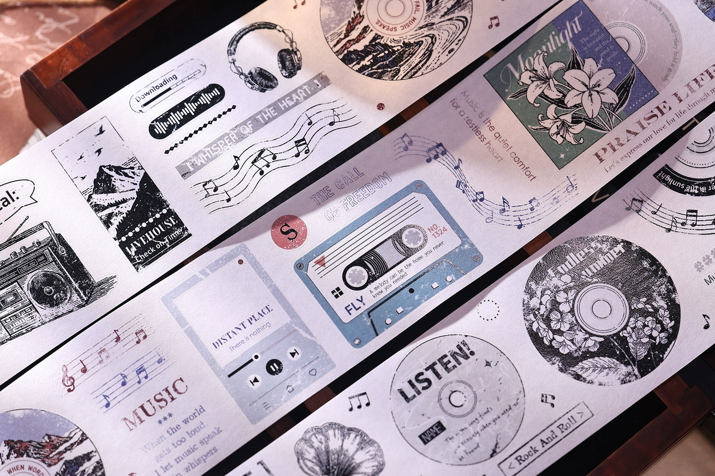 XiaoBaiJia【Echo】Light Retro Orginal Design Bordered Records Washi Pet Tape Landscape Stickers