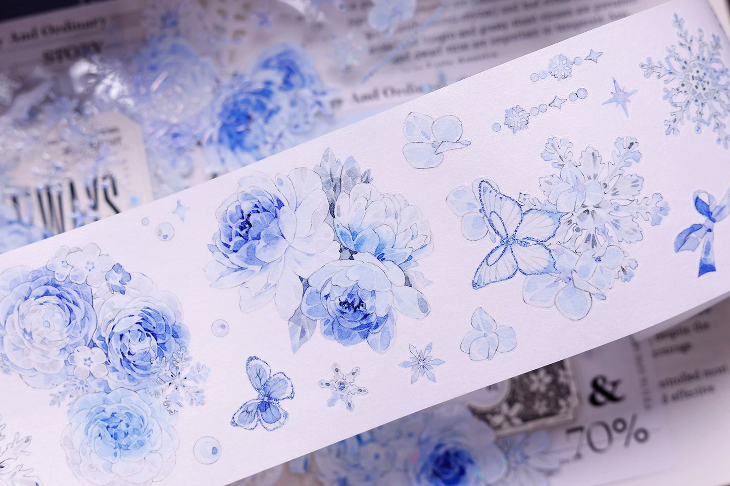 XiaoBaiJia Salt Series【Yingxue Blue】Orginal Design Kiss-cut Washi/Pet Tape Light Retro Fresh Snowflakes Stickers