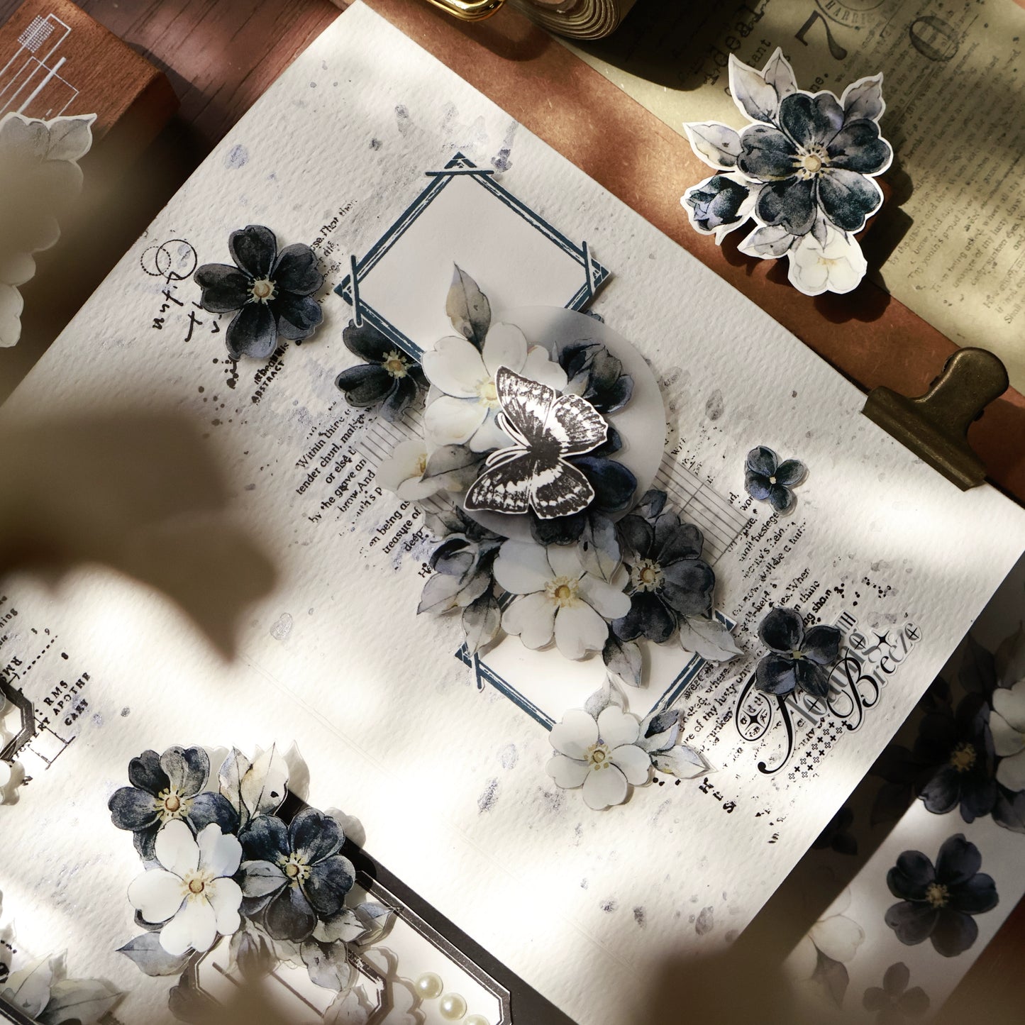 YiEr Vol15【Black and White Narrative Language】Orginal Design Pre-cut Washi/Pet Floral Tape Light Retro Landscaping Stickers