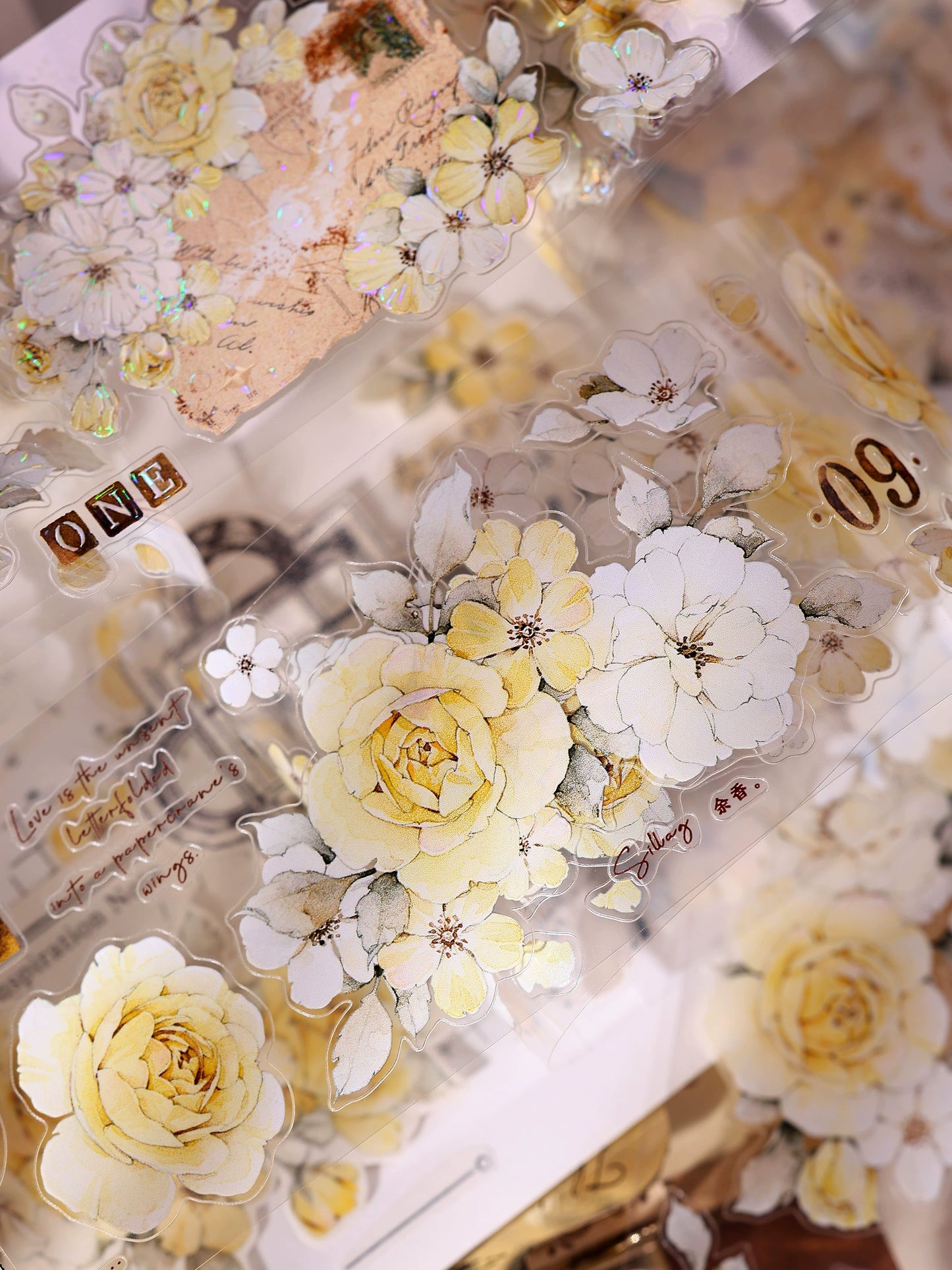 XiaoBaiJia【Yellow Rose】Light Retro Orginal Design Washi Pet Tape Landscape Stickers