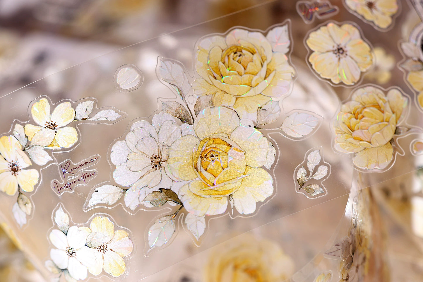 XiaoBaiJia【Yellow Rose】Light Retro Orginal Design Washi Pet Tape Landscape Stickers