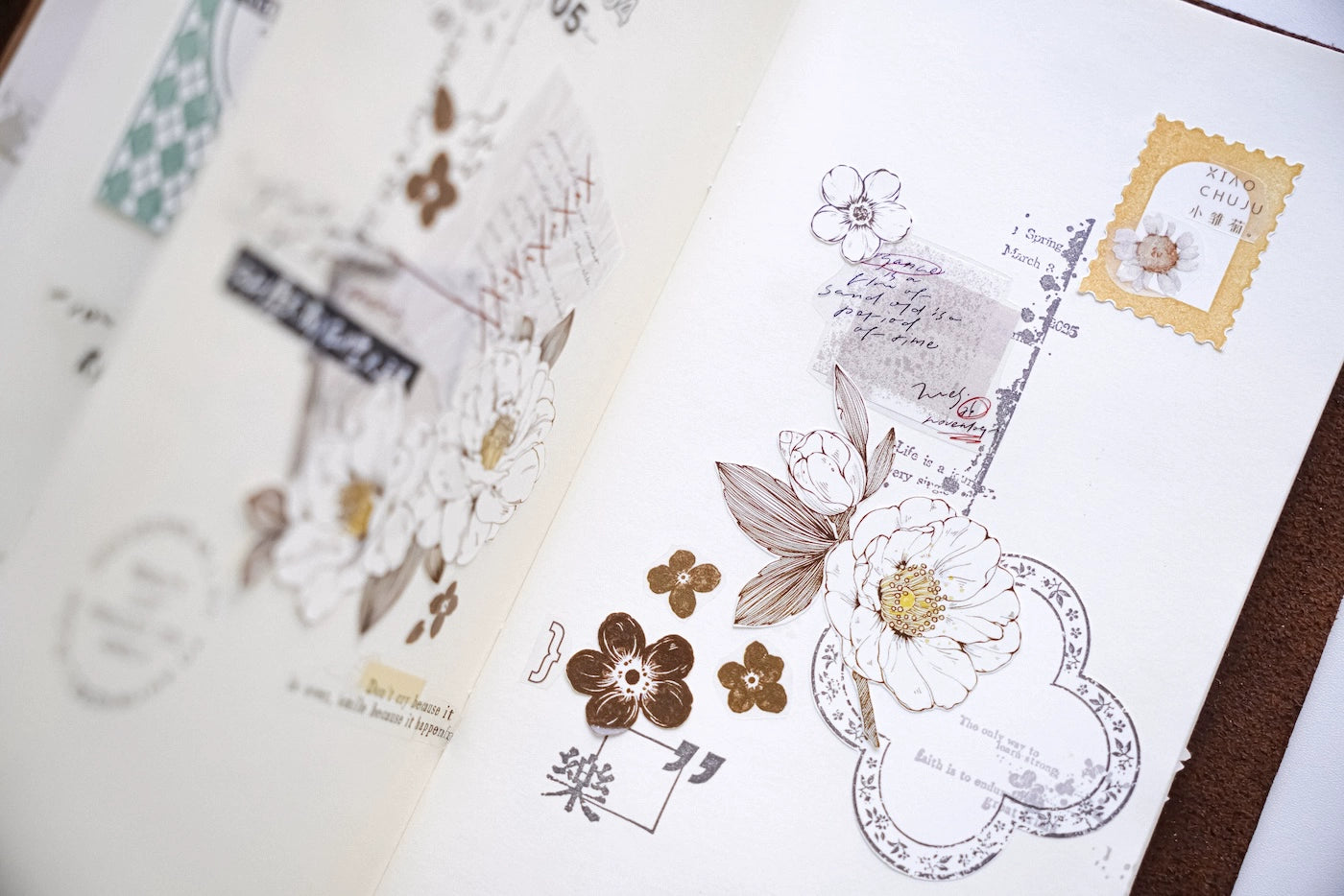 YuanZi Vol7【Misty White Camellia】Orginal Design Washi/Pet Tape Light Retro Flowers Stickers,for Scrapbook Supplies,Scrapbook Tape Stickers,Junk Journal Supplies