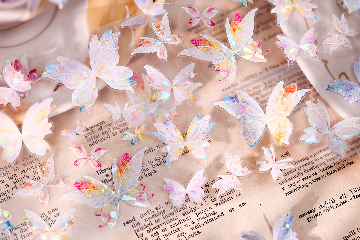XiaoBaiJia【Liuli Butterfly Dance】Pre-cut Orginal Design Washi Pet Tape Light Retro Stickers