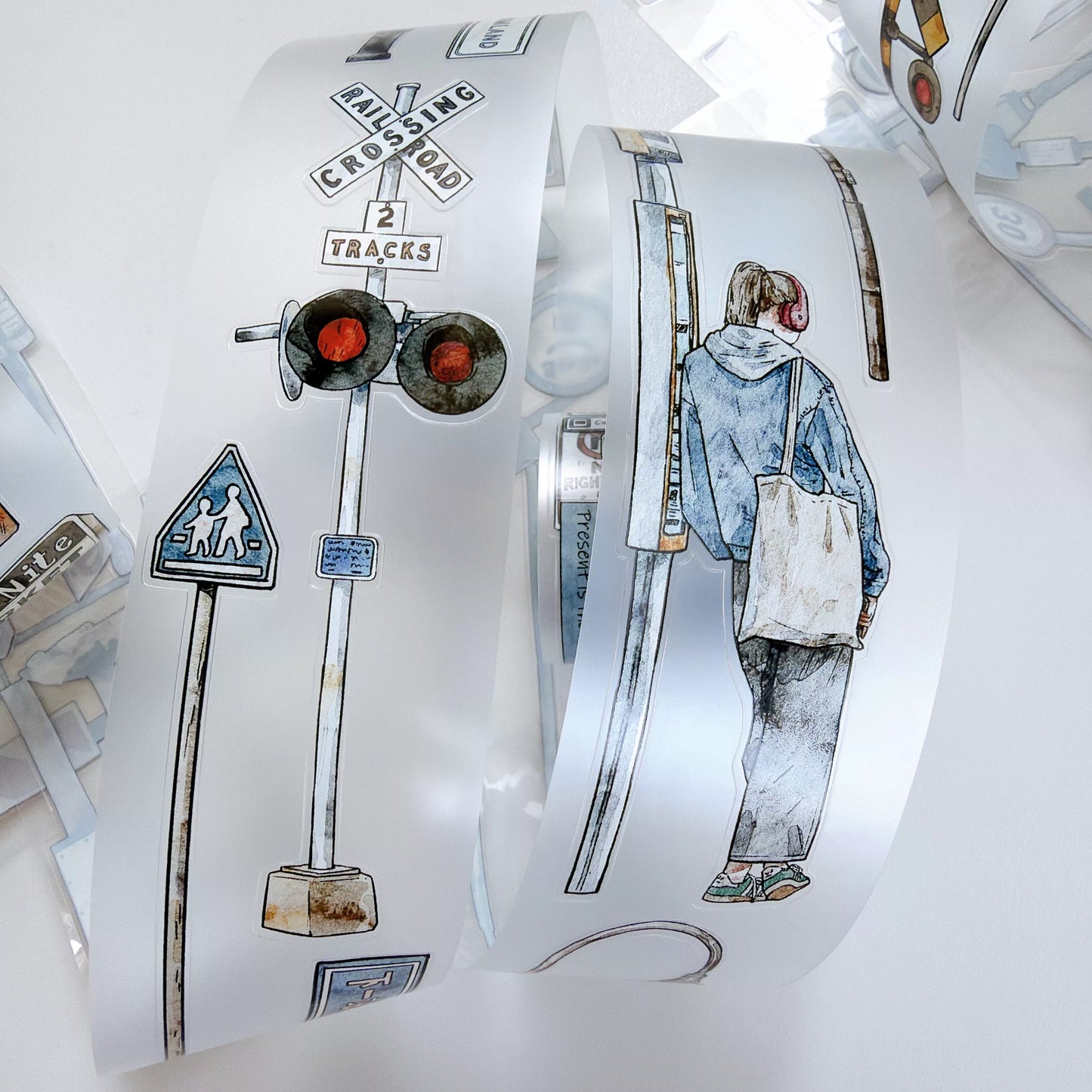 Kaixiaoxun Vol13【Road Sign】 Pre-Cut Long Loop Washi/Matte PET Tape for Scrapbook Supplies,Junk Journal Supplies
