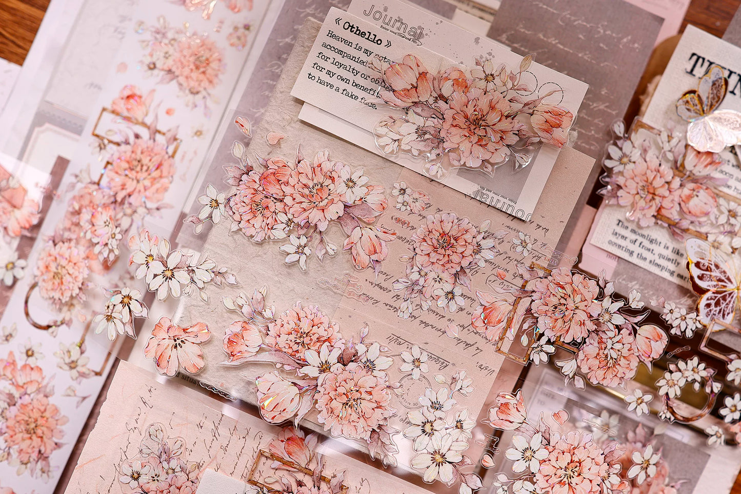 XiaoBaiJia Salt Series【Orange Shadow】Pre-cut Orginal Design Vintage Peony Flowers Washi/Pet Tape Light Retro Stickers
