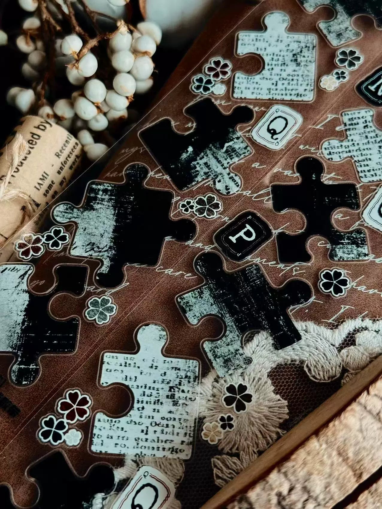 Linlanxi 【Puzzle Painting】Original  Pre-cut Washi/Pet Tape,New Fashion Retro Wider English Counted Tape