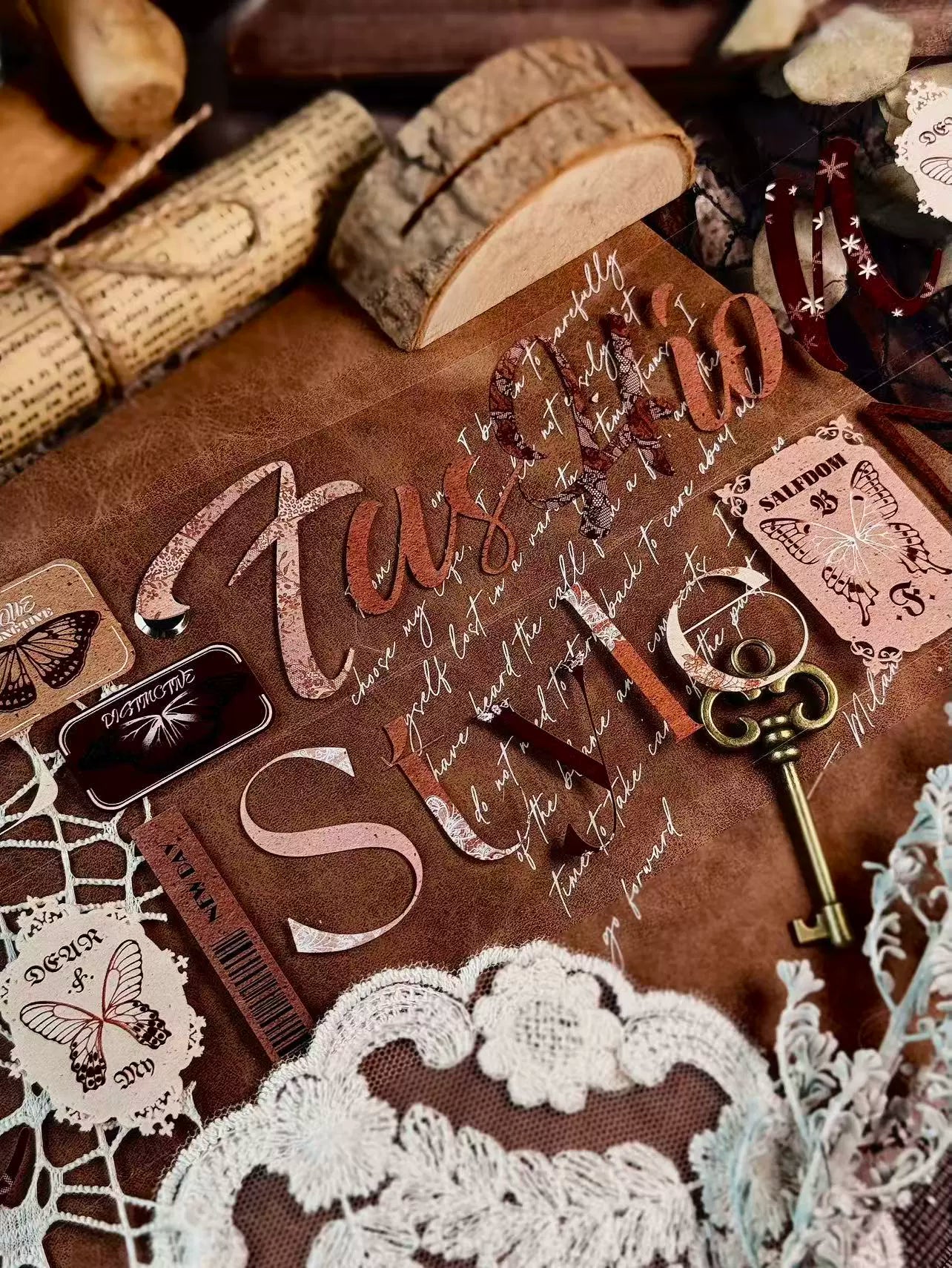 Linlanxi 【Residual Charm and Flowing Light】Original Pre-cut Washi/Pet Tape,New Fashion Retro Wider English Text