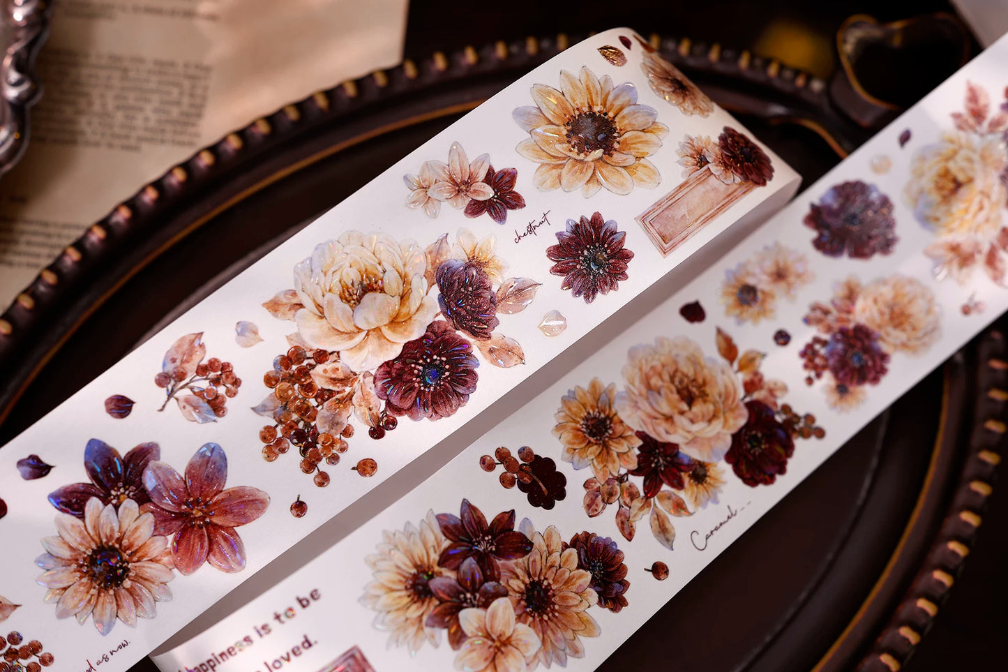 XiaoBaiJia【Peony Shadow Flower Description】Pre-cut Floral Orginal Design Washi Pet Tape Light Retro Stickers