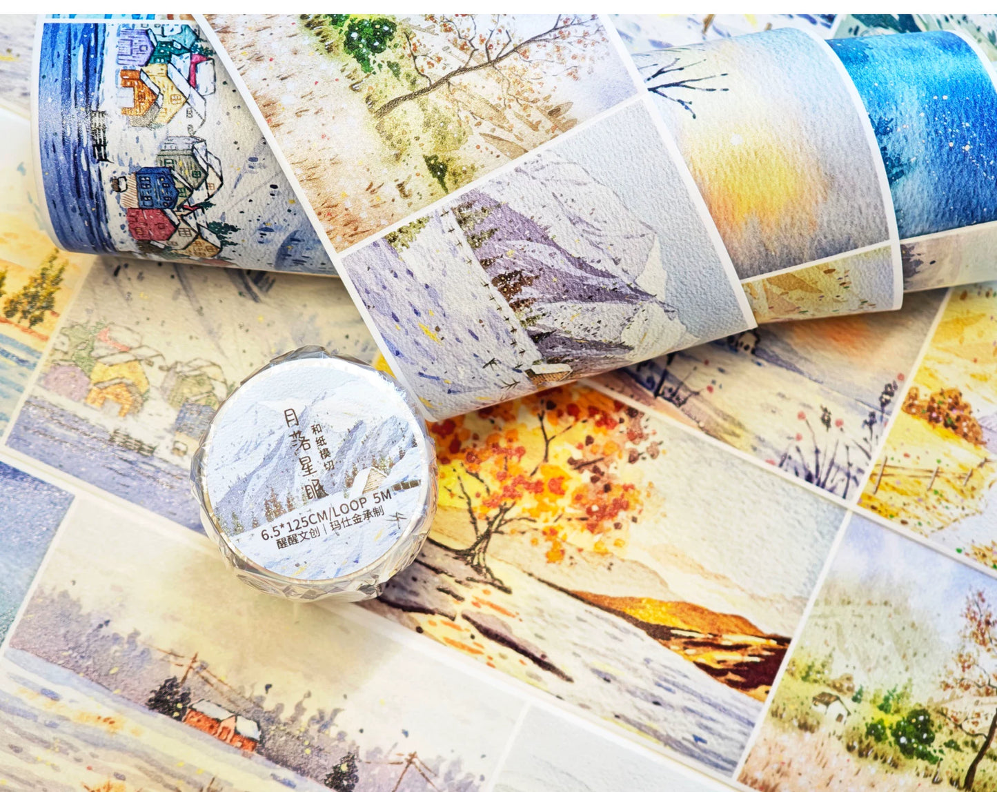 XingXing【Moon Sets Stars Sleep】 Pre-cut Light Retro Warm Healing Autumn and Winter Scenery Washi/PET Tape