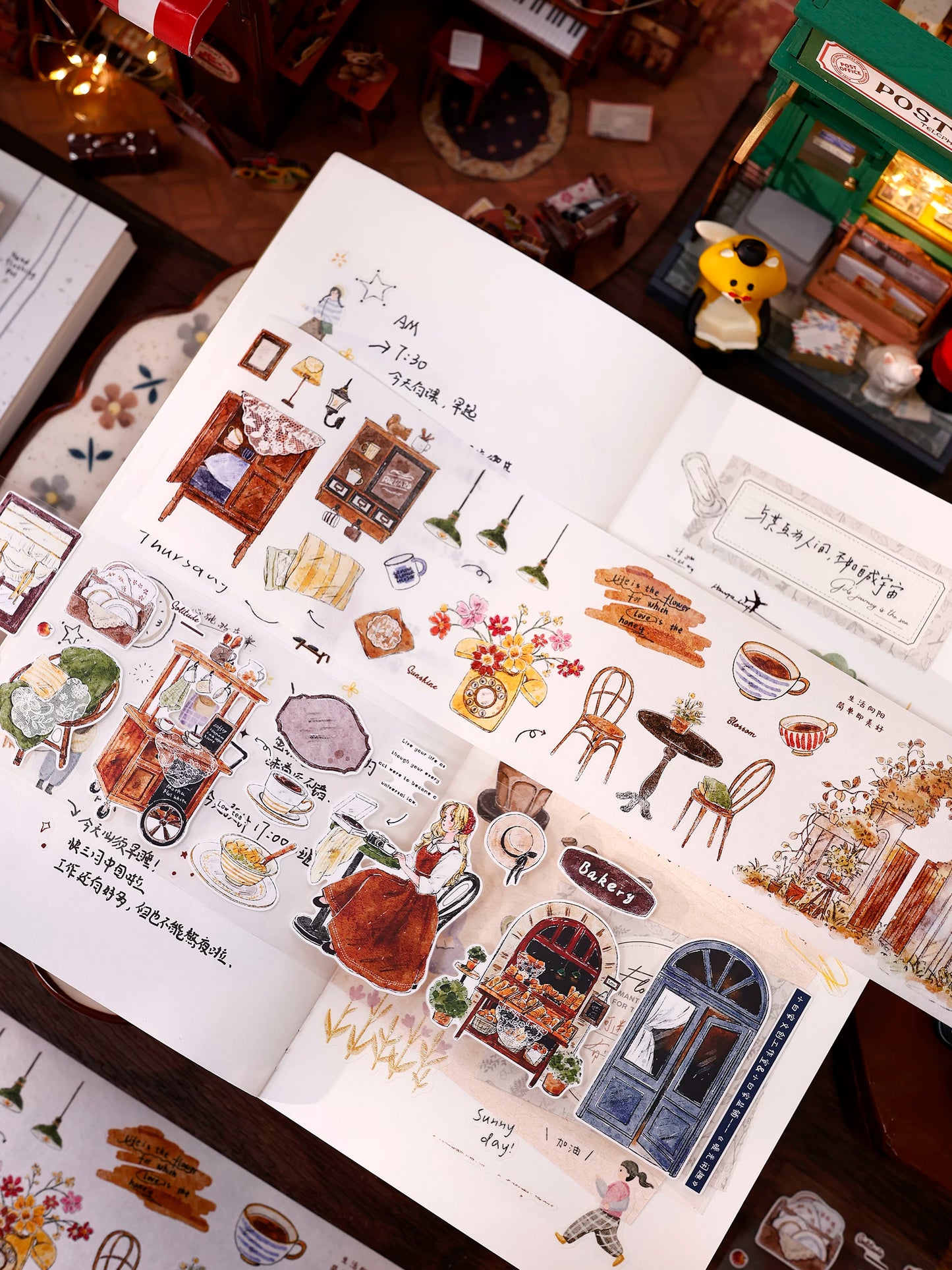 XiaoBaiJia Salt Series【Warm Light and Leisurely Delights】Pre-cut Orginal Design Vintage Scene Washi/Pet Tape Light Retro Stickers