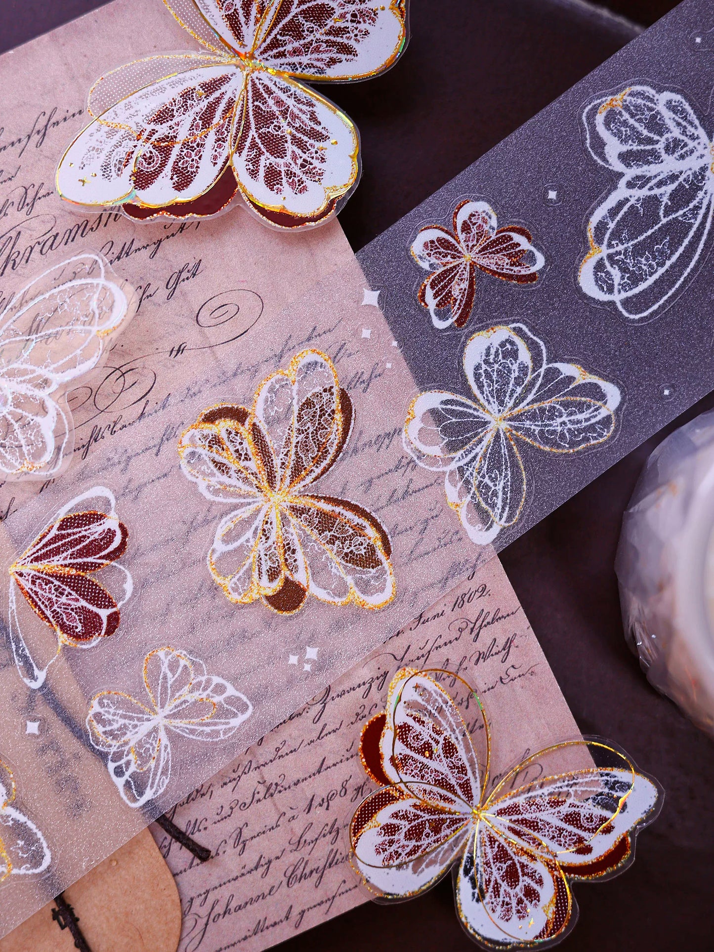 XiaoBaiJia Salt Series【Butterfly Feathers Chasing Light】Orginal Design Kiss-cut Washi/Pet Floral Tape Light Retro Landscaping Stickers