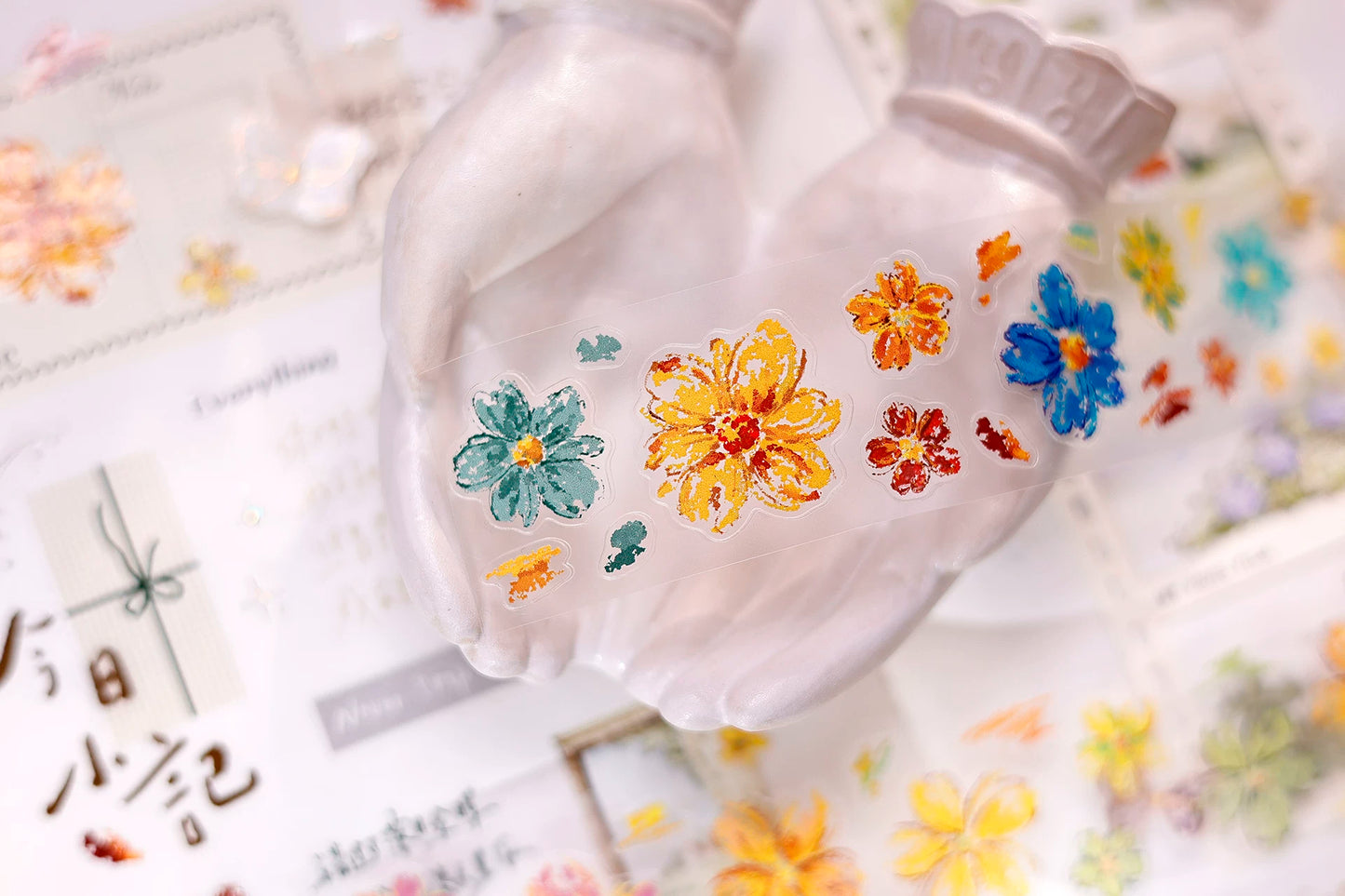 XiaoBaiJia Salt Series【Shallow Salt Flower Town】Pre-cut Orginal Design Flora Washi/Pet Tape Light Retro Stickers