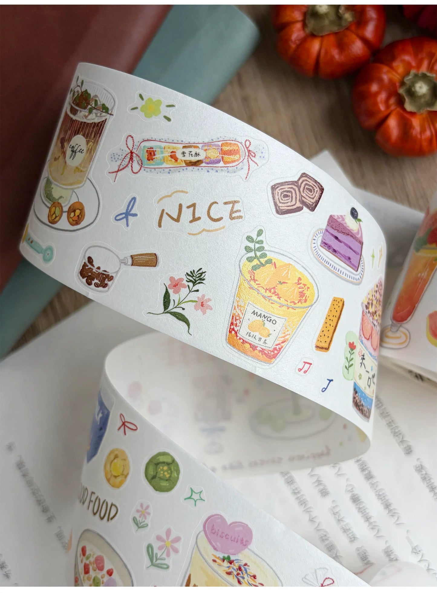 ZiYuanSu【Slightly Sweet Afternoon】Food Background Scene Pre-cut Washi PET Tape
