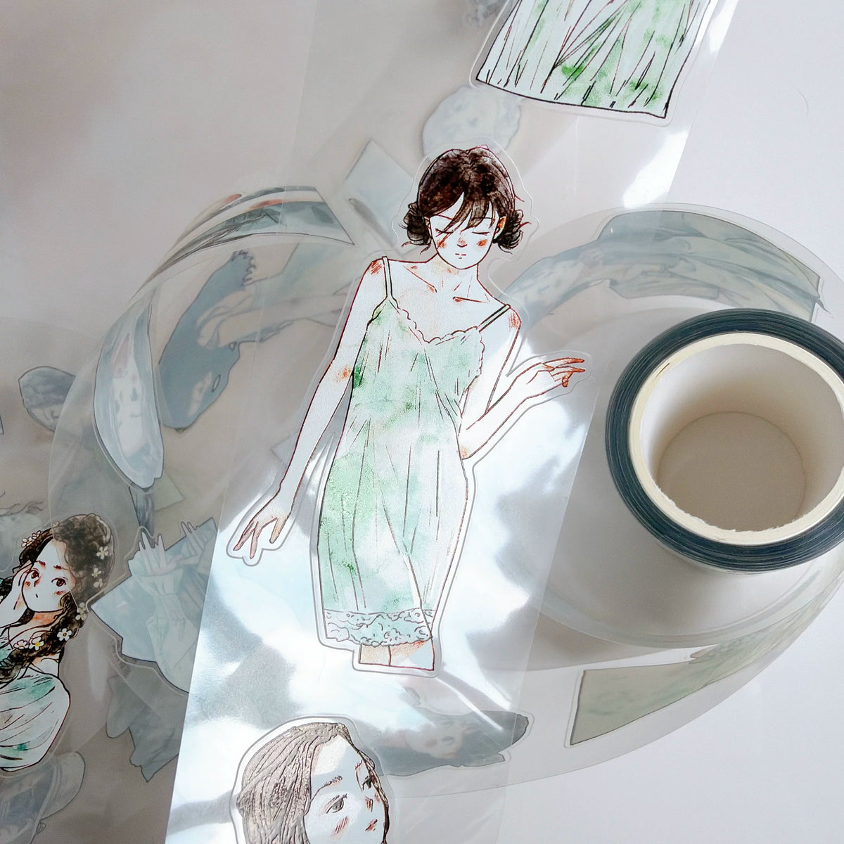 Kaixiaoxun Vol14【Minty Cool】 Pre-Cut Long Loop Washi/Matte PET Tape for Scrapbook Supplies,Junk Journal Supplies