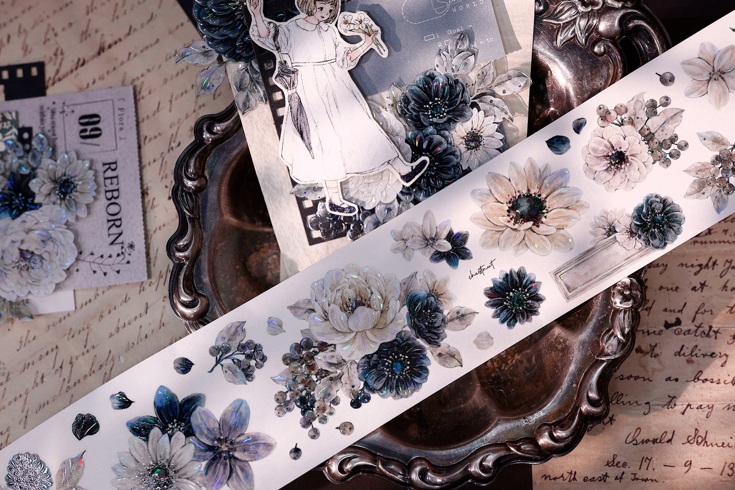 XiaoBaiJia【Old Color Floral Traces】Pre-cut Floral Orginal Design Taiwan Washi Pet Tape Light Retro Stickers