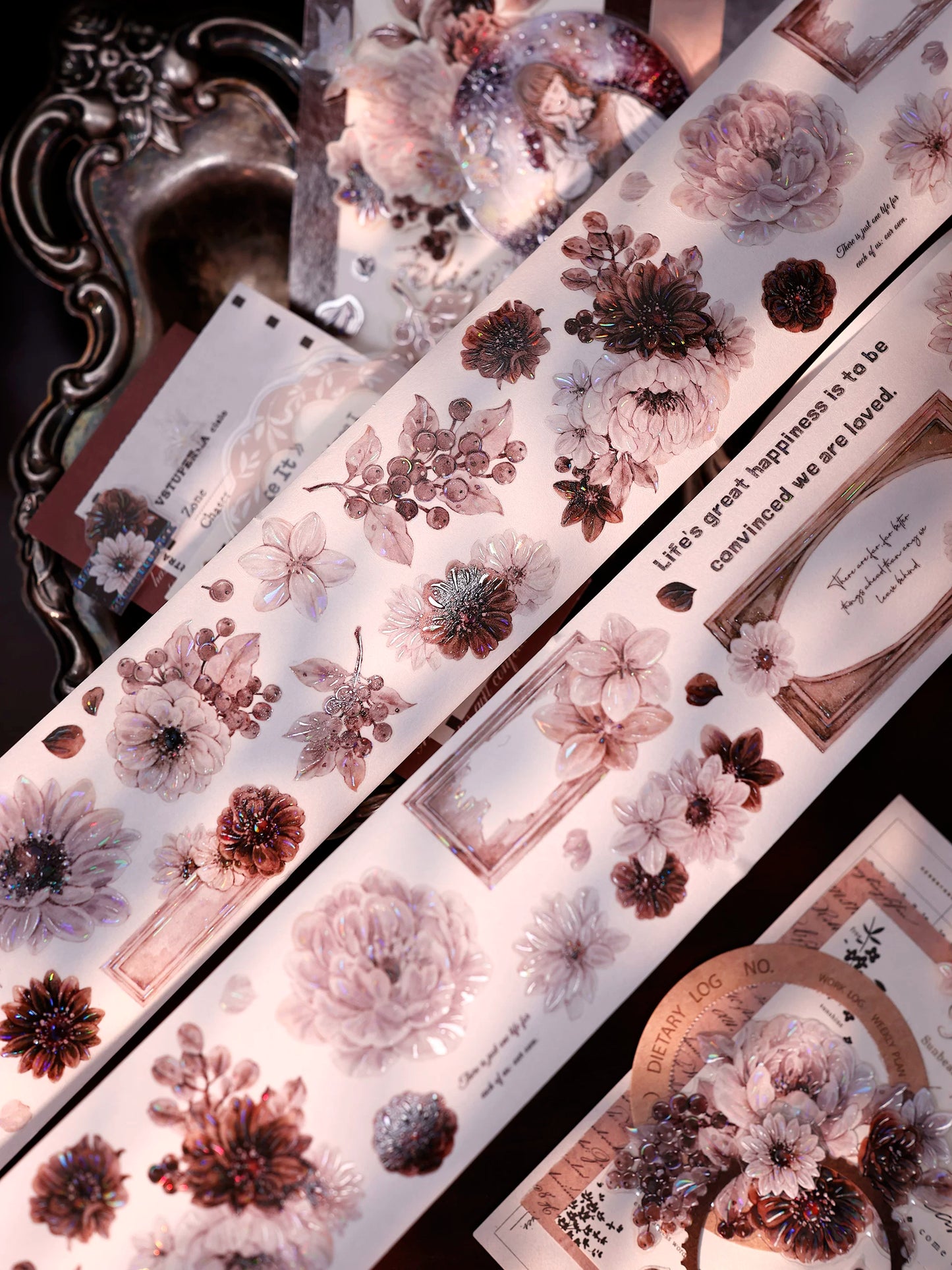 XiaoBaiJia【Brown Shadow Old Paper】Pre-cut Floral Orginal Design Washi Pet Tape Light Retro Stickers