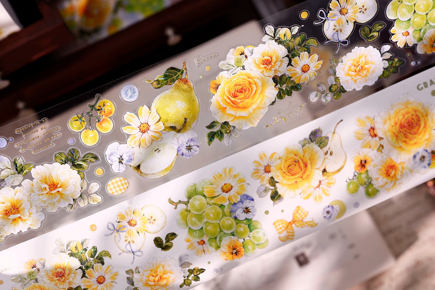 XiaoBaiJia【Green Grape Vine】Pre-cut Floral Orginal Design Washi Pet Tape Light Retro Stickers
