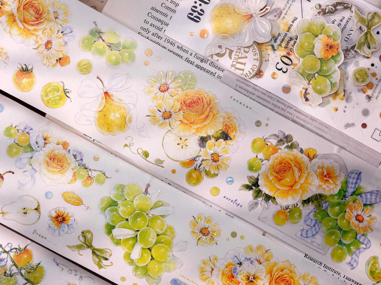 XiaoBaiJia【Green Grape Vine】Pre-cut Floral Orginal Design Washi Pet Tape Light Retro Stickers