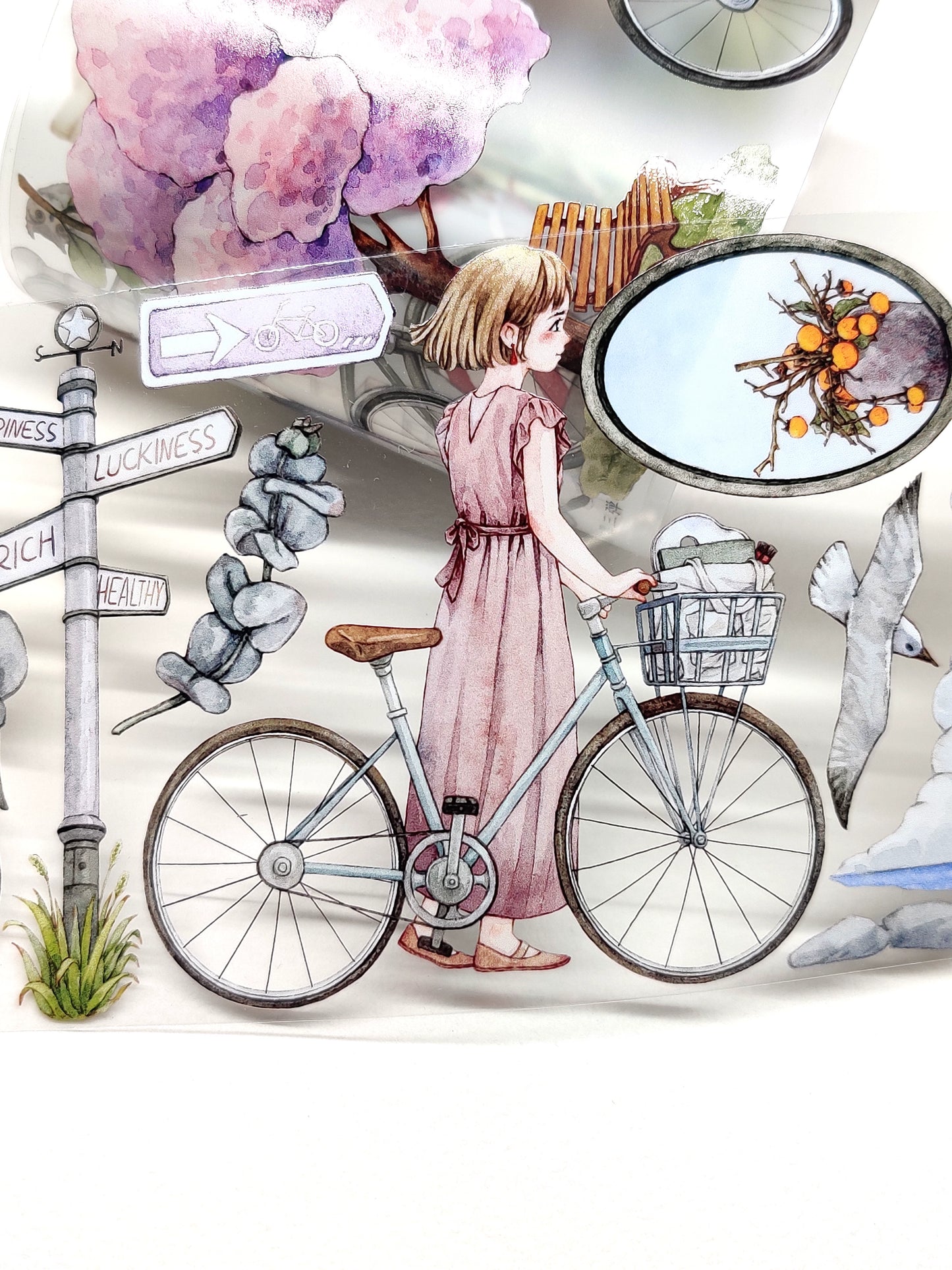 Xiangxiang Vol3 【Cycling Time】Light Retro Character Scenery Orginal Design Washi Pet Tape Landscaping Stickers