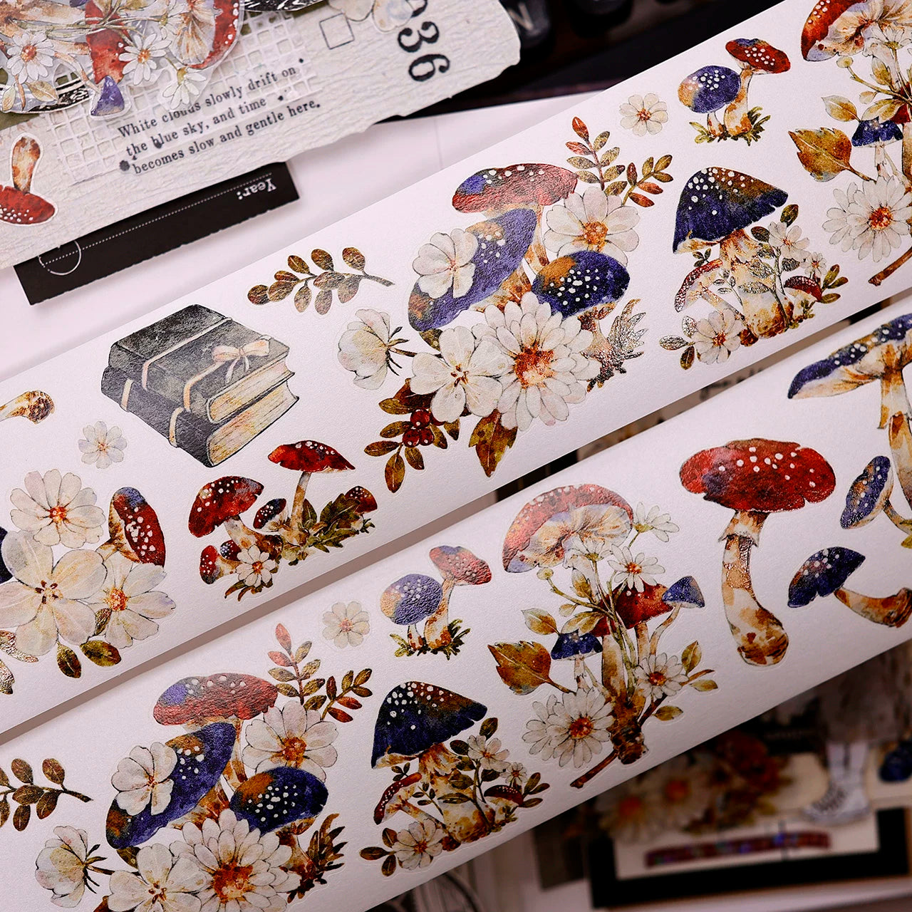 XiaoBaiJia【Mushroom Tales in the Woods】Orginal Design Kiss-cut Washi Pet Floral Tape Light Retro Landscaping Stickers