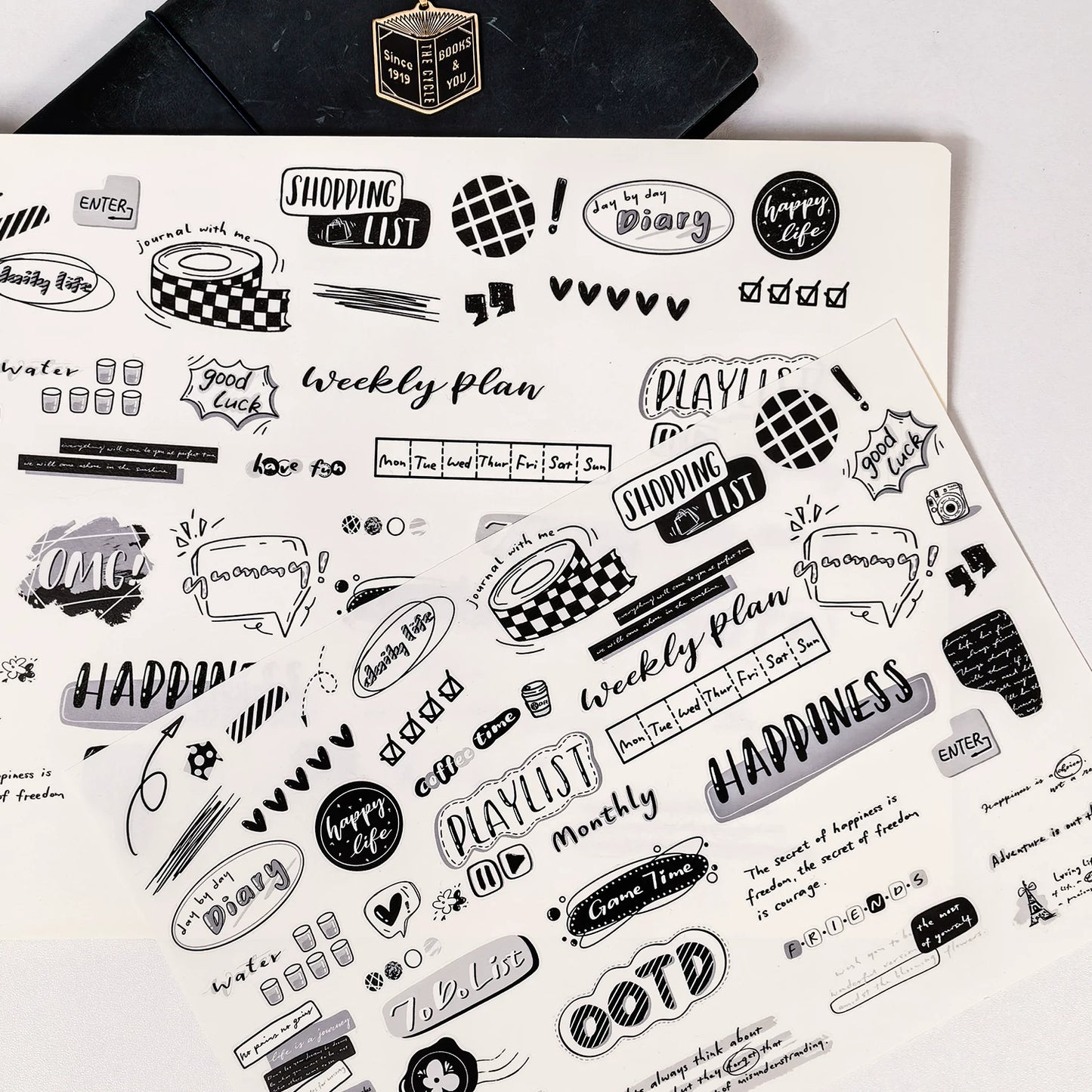 Wait Studio【Grayscale Diary】 Pre-cut Light Retro Black and White Text Washi/PET Tape