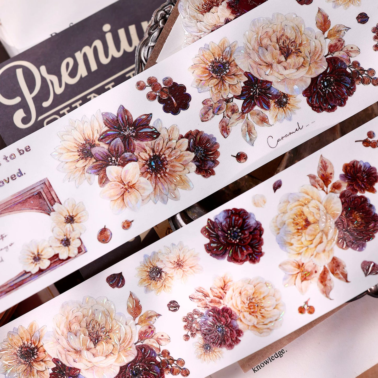 XiaoBaiJia【Peony Shadow Flower Description】Pre-cut Floral Orginal Design Washi Pet Tape Light Retro Stickers