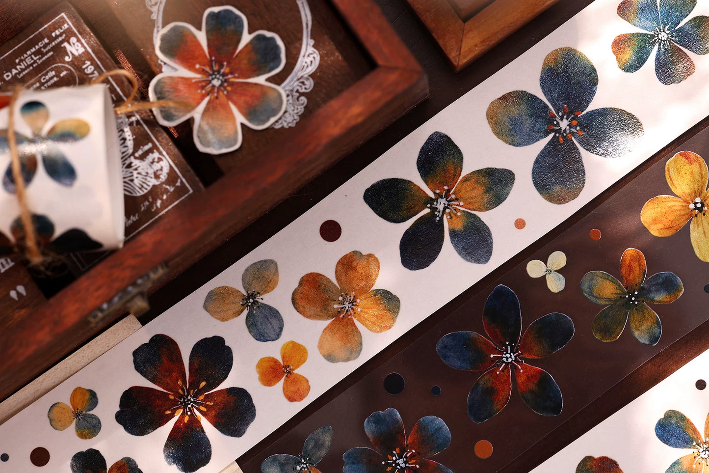XiaoBaiJia Salt Series【Cold Tea Brown】Orginal Design Kiss-cut Washi/Pet Floral Tape Light Retro Landscaping Stickers