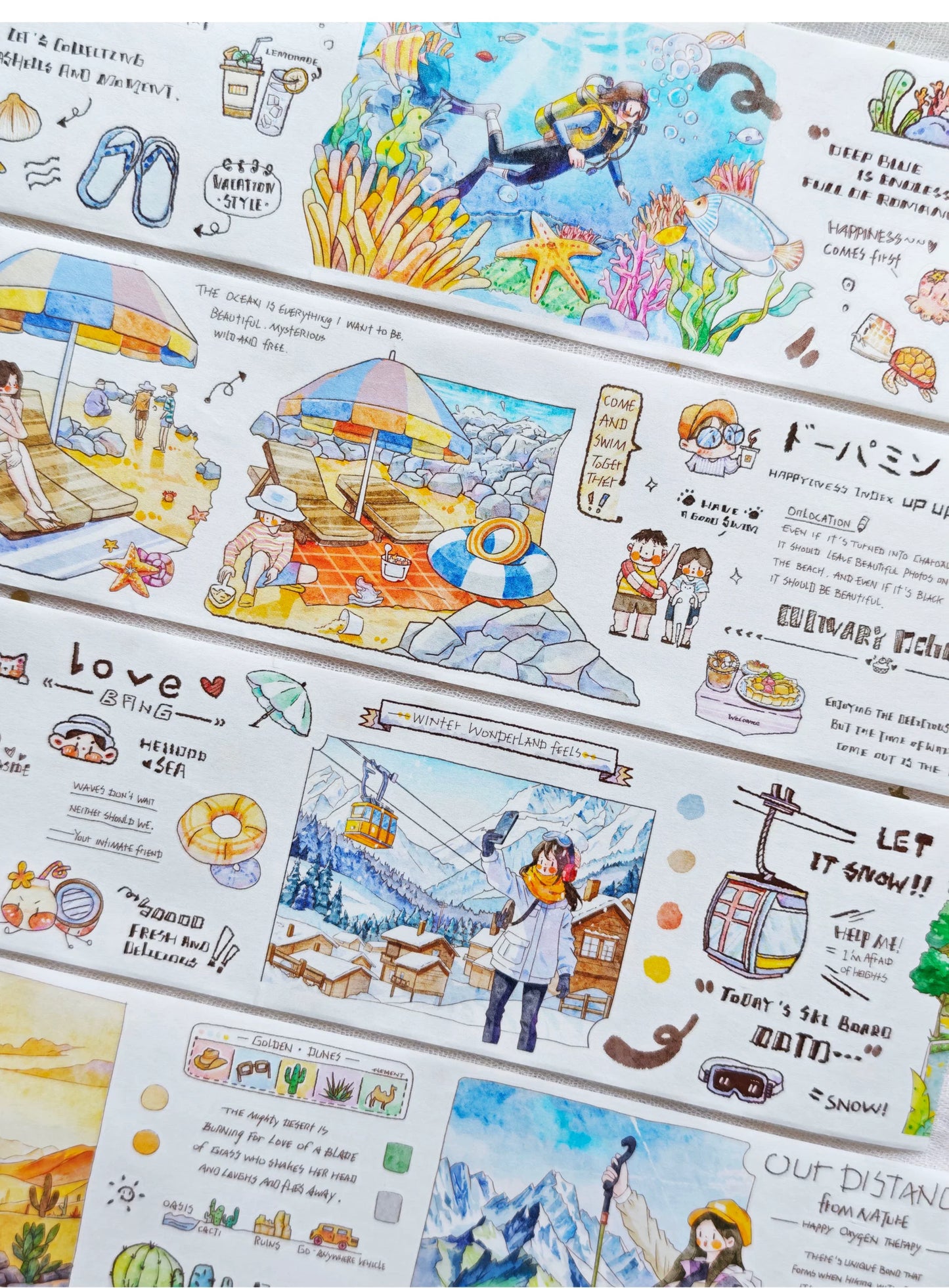 XingXing Vol8【Brave the Wind and Waves】 Pre-cut Light Retro,Outdoor Sports Mountain,Sea,Forest,Desert Scene Washi/PET Tape