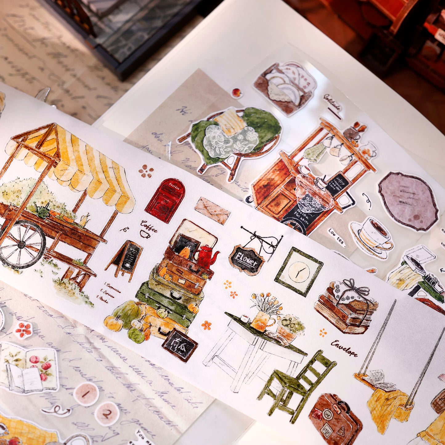 XiaoBaiJia Salt Series【Warm Light and Leisurely Delights】Pre-cut Orginal Design Vintage Scene Washi/Pet Tape Light Retro Stickers