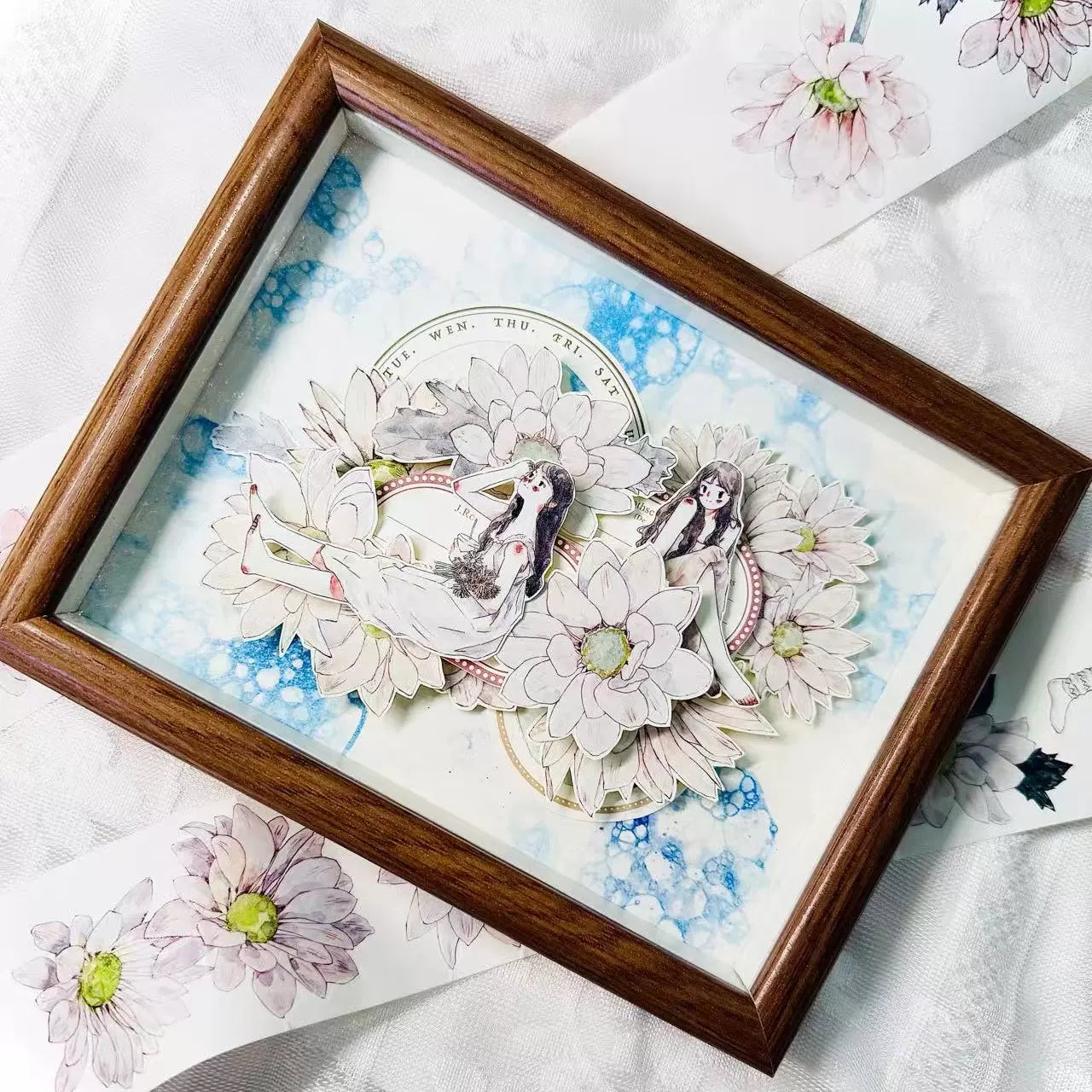 Kaixiaoxun Vol10【Soft Mist Powder】 Pre-Cut Long Loop Flower Background Washi/Matte PET Tape for Scrapbook Supplies,Junk Journal Supplies