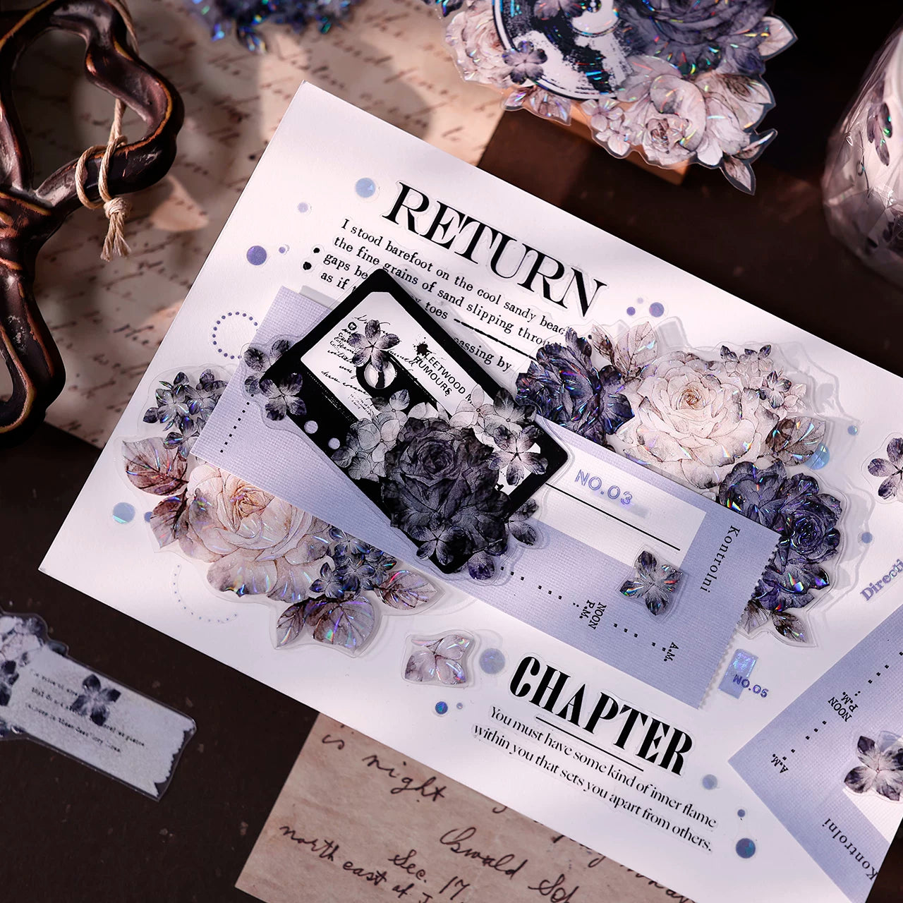 XiaoBaiJia【Cloud Ink Flower Cluster】Pre-cut Floral Orginal Design Washi Pet Tape Light Retro Stickers