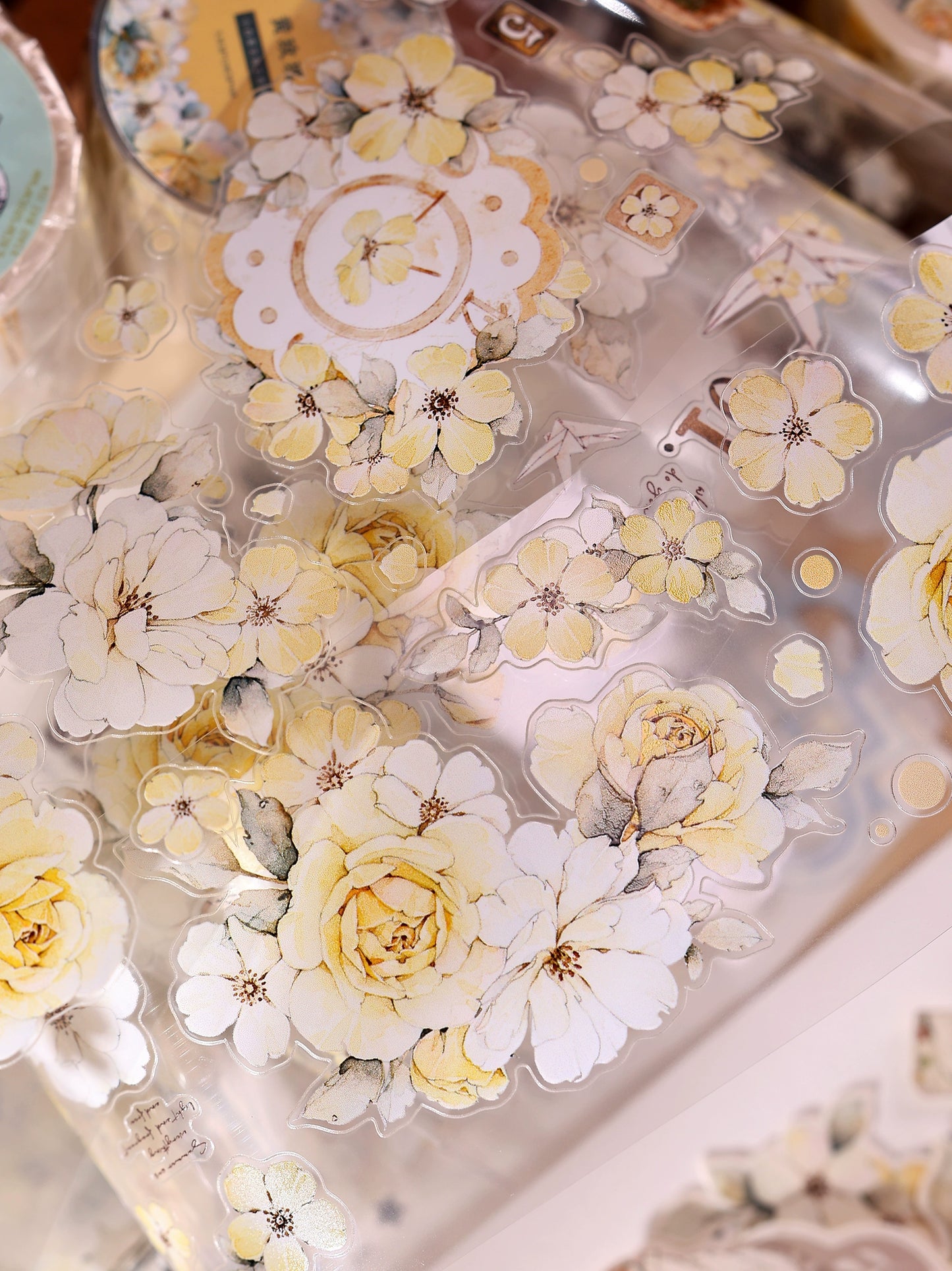 XiaoBaiJia【Yellow Rose】Light Retro Orginal Design Washi Pet Tape Landscape Stickers