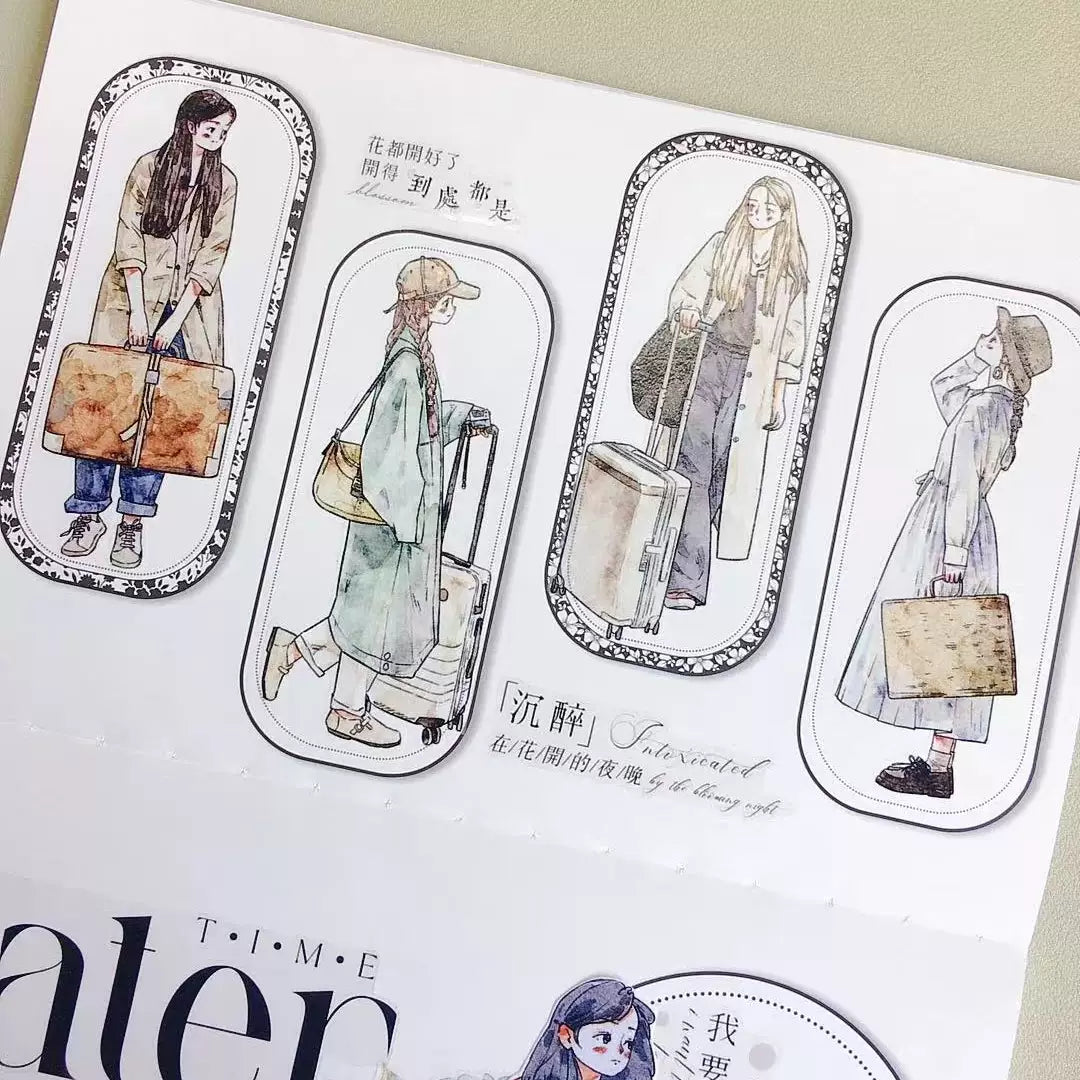 Kaixiaoxun Vol13【Depart】 Pre-Cut Long Loop Washi/Matte PET Tape for Scrapbook Supplies,Junk Journal Supplies