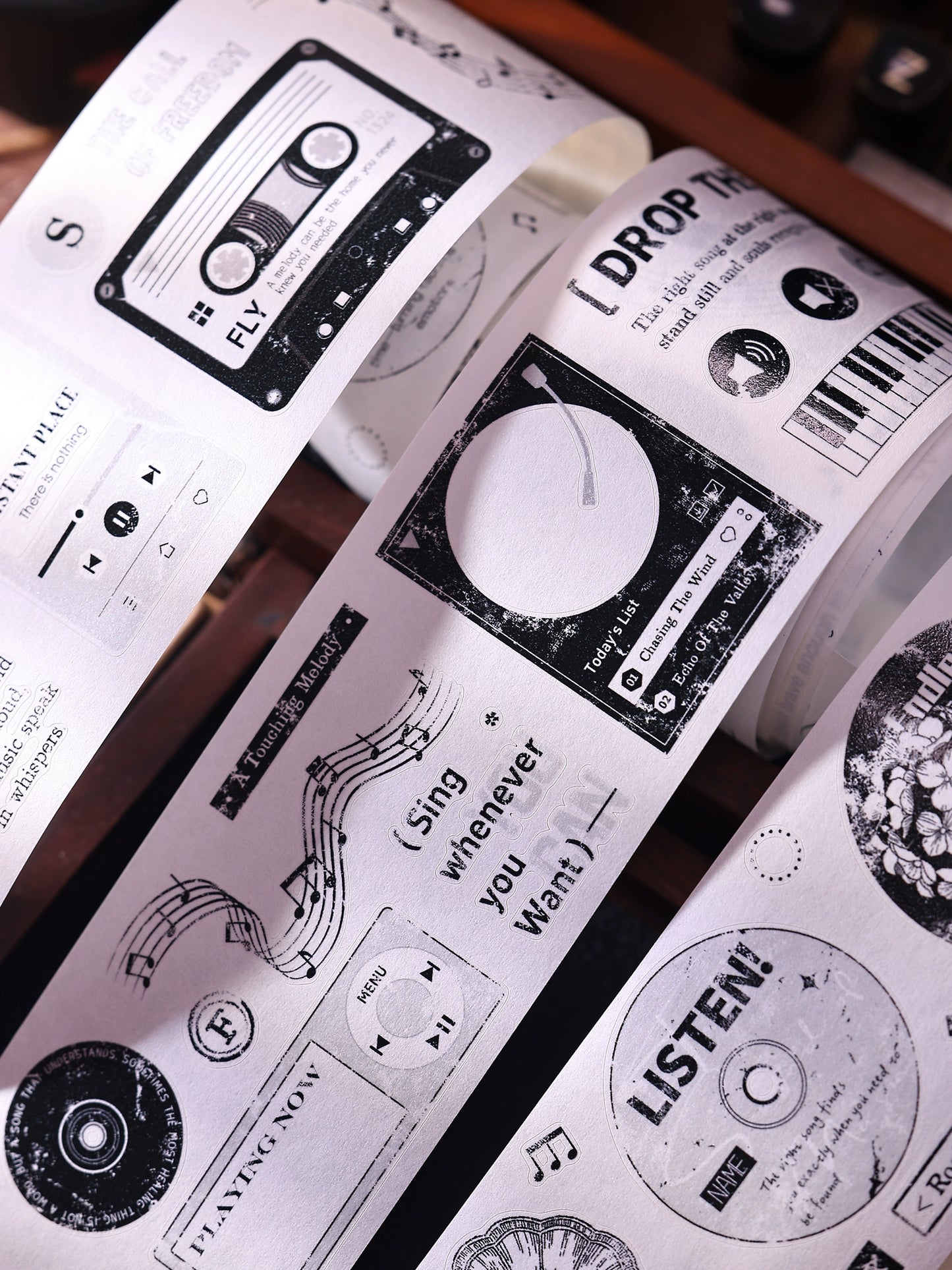 XiaoBaiJia【Echo】Light Retro Orginal Design Bordered Records Washi Pet Tape Landscape Stickers