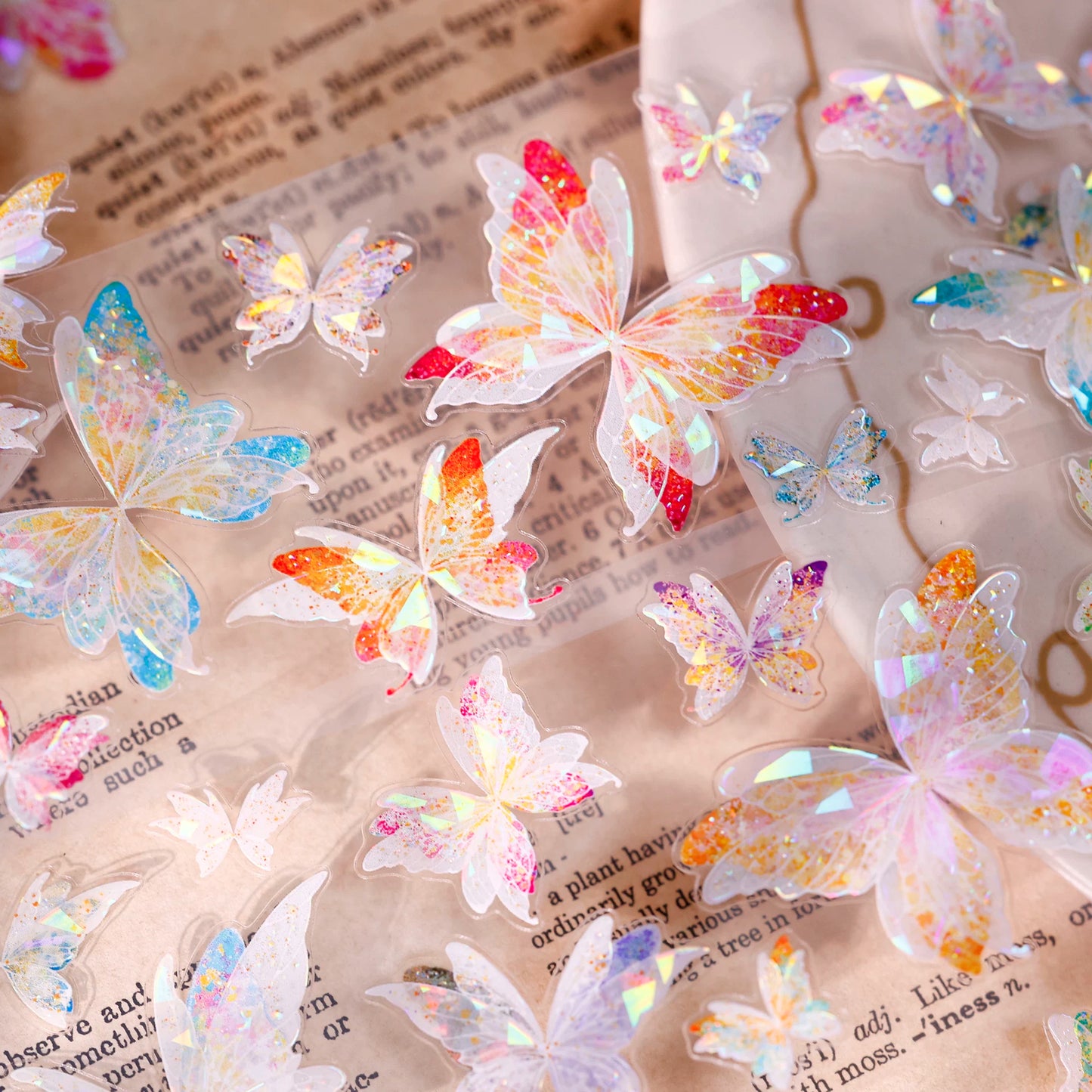 XiaoBaiJia【Liuli Butterfly Dance】Pre-cut Orginal Design Washi Pet Tape Light Retro Stickers