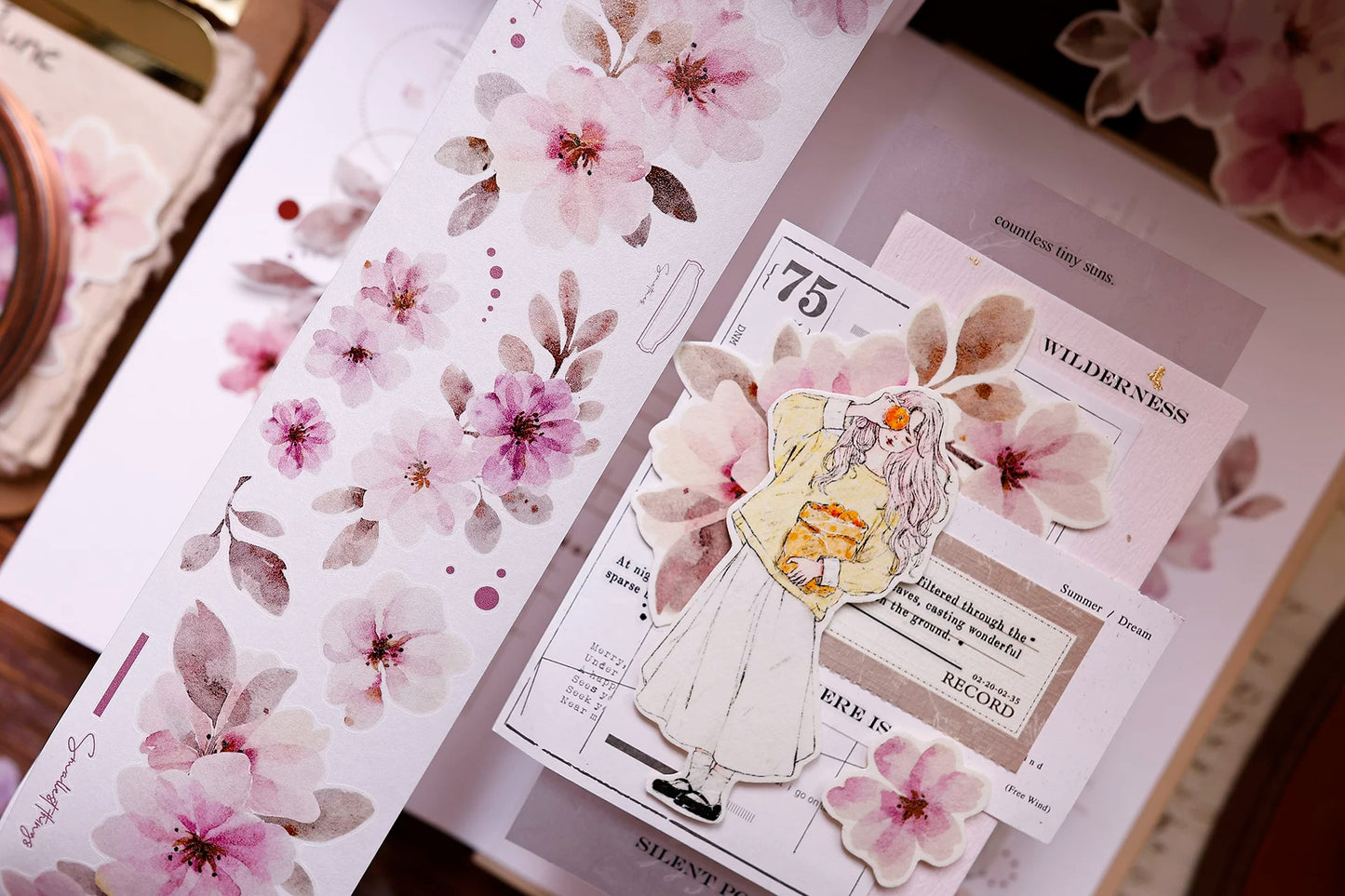 XiaoBaiJia Salt Series【Pink Mist Letter Paper】Pre-cut Orginal Design Washi/Pet Tape Light Retro Stickers