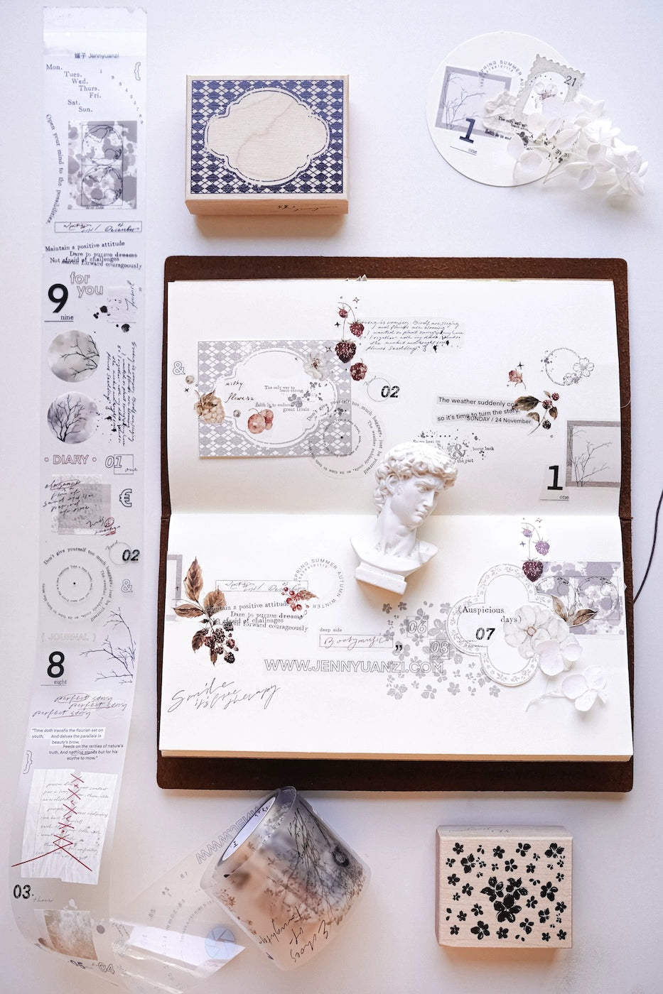 YuanZi Vol7【Sepia Letters】Orginal Design Washi/Pet English Text Tape Light Retro Stickers,for Scrapbook Supplies,Scrapbook Tape Stickers,Junk Journal Supplies