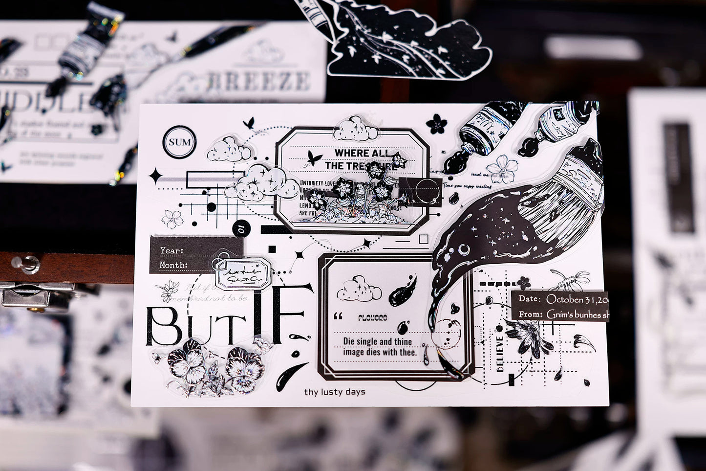 XiaoBaiJia Salt Series【Black and White Art World】Pre-cut Orginal Design Washi/Pet Tape Light Retro Stickers