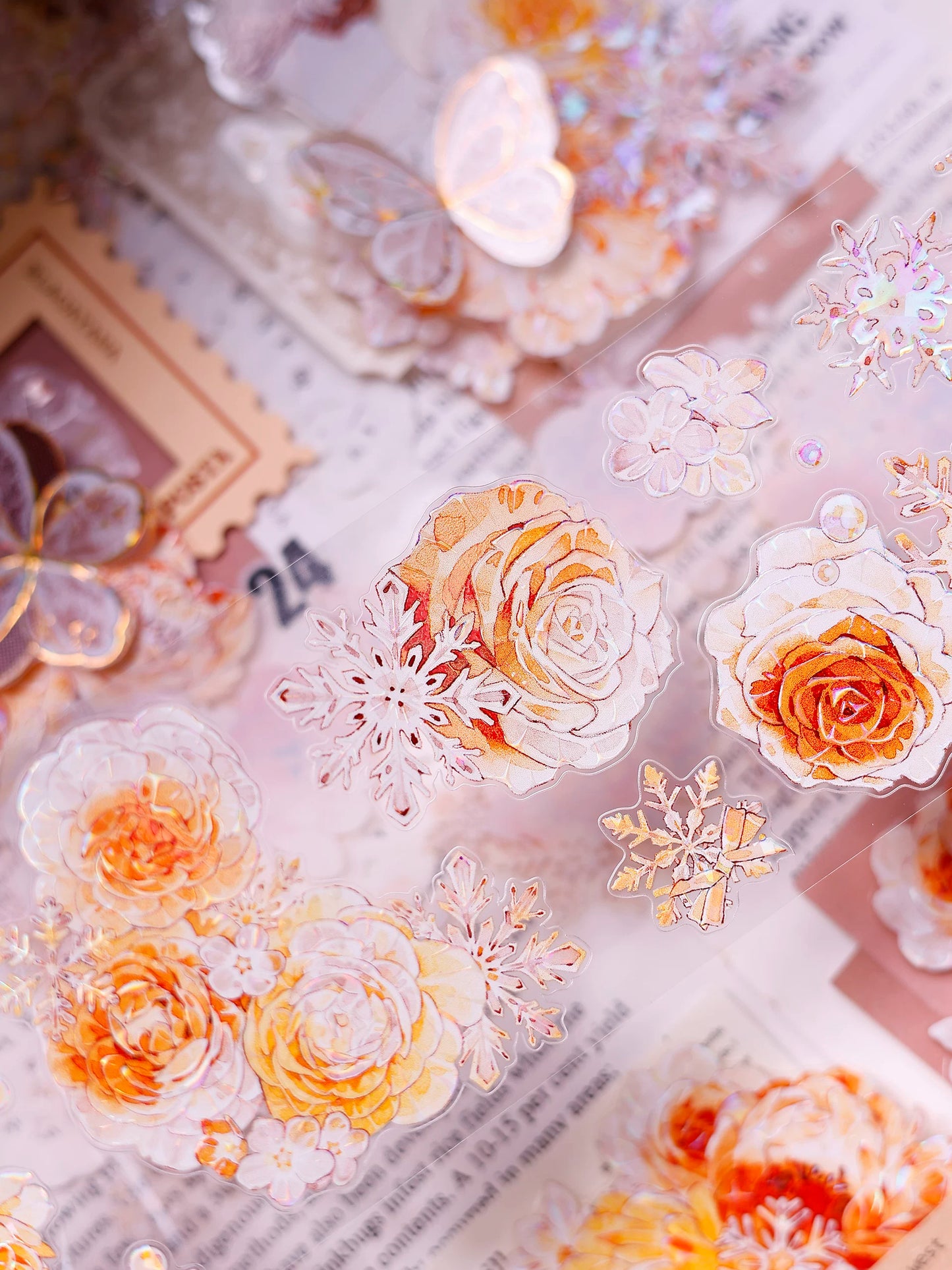 XiaoBaiJia Salt Series【Orange Light Orange Blossom】Orginal Design Kiss-cut Washi/Pet Floral Tape Light Retro Landscaping Stickers