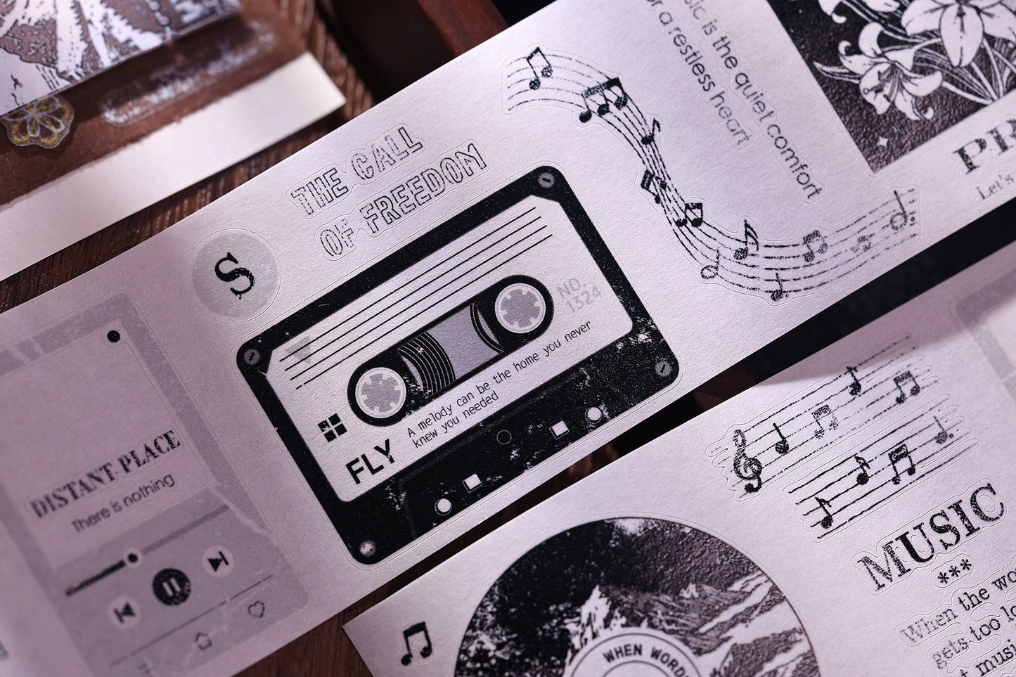 XiaoBaiJia【Echo】Light Retro Orginal Design Bordered Records Washi Pet Tape Landscape Stickers
